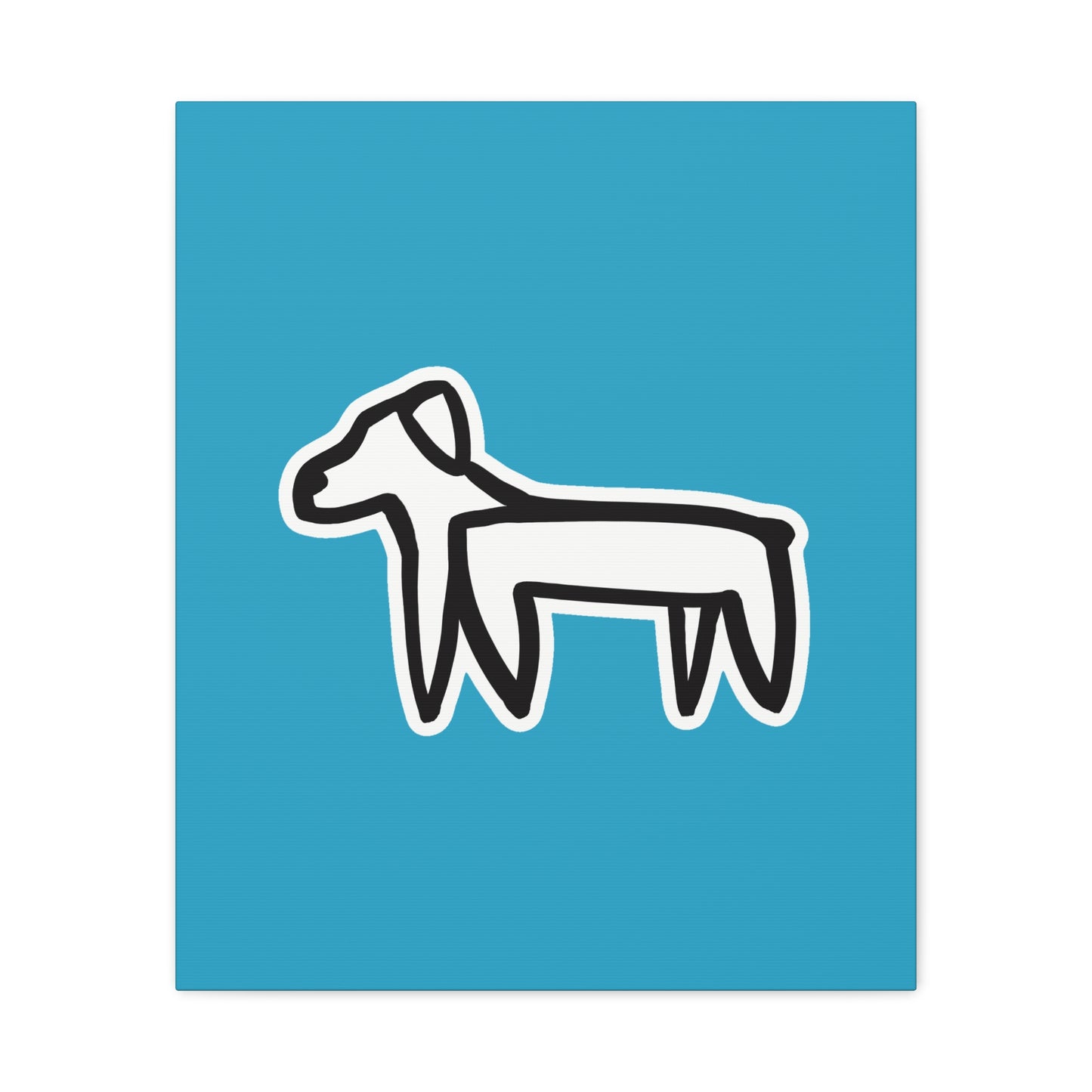 Dog Canvas Print on Turquoise (Sticker Style Black Dog) - Dog Drawing Wall Art