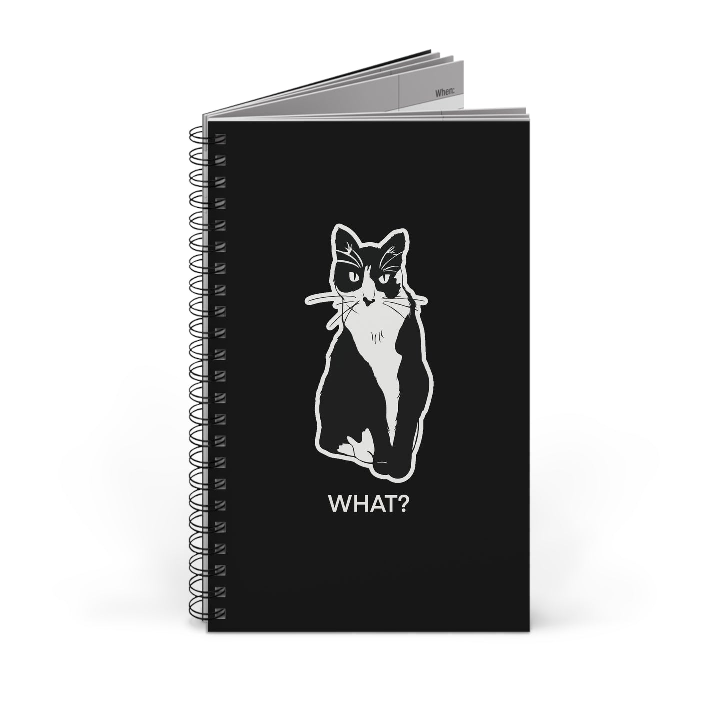 Cattitude Notebook in Black (Sticker Style Cat with White Writing) - Cat Spiral Notebook