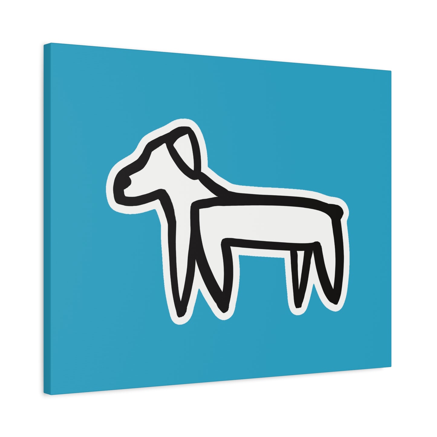 Dog Canvas Print on Turquoise (Sticker Style Black Dog) - Dog Drawing Wall Art
