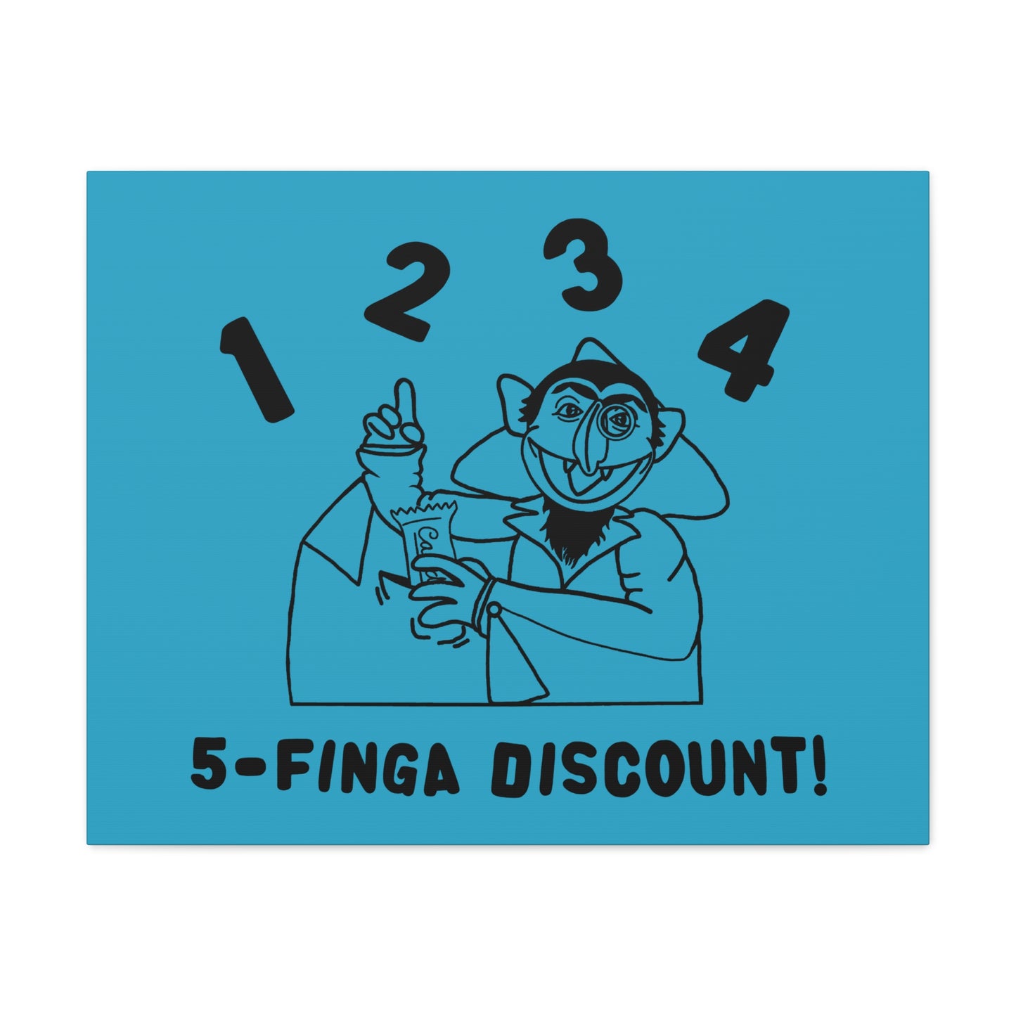 Five Finger Discount Outline Canvas Print Turquoise - Sesame Street The Count Parody Art Print