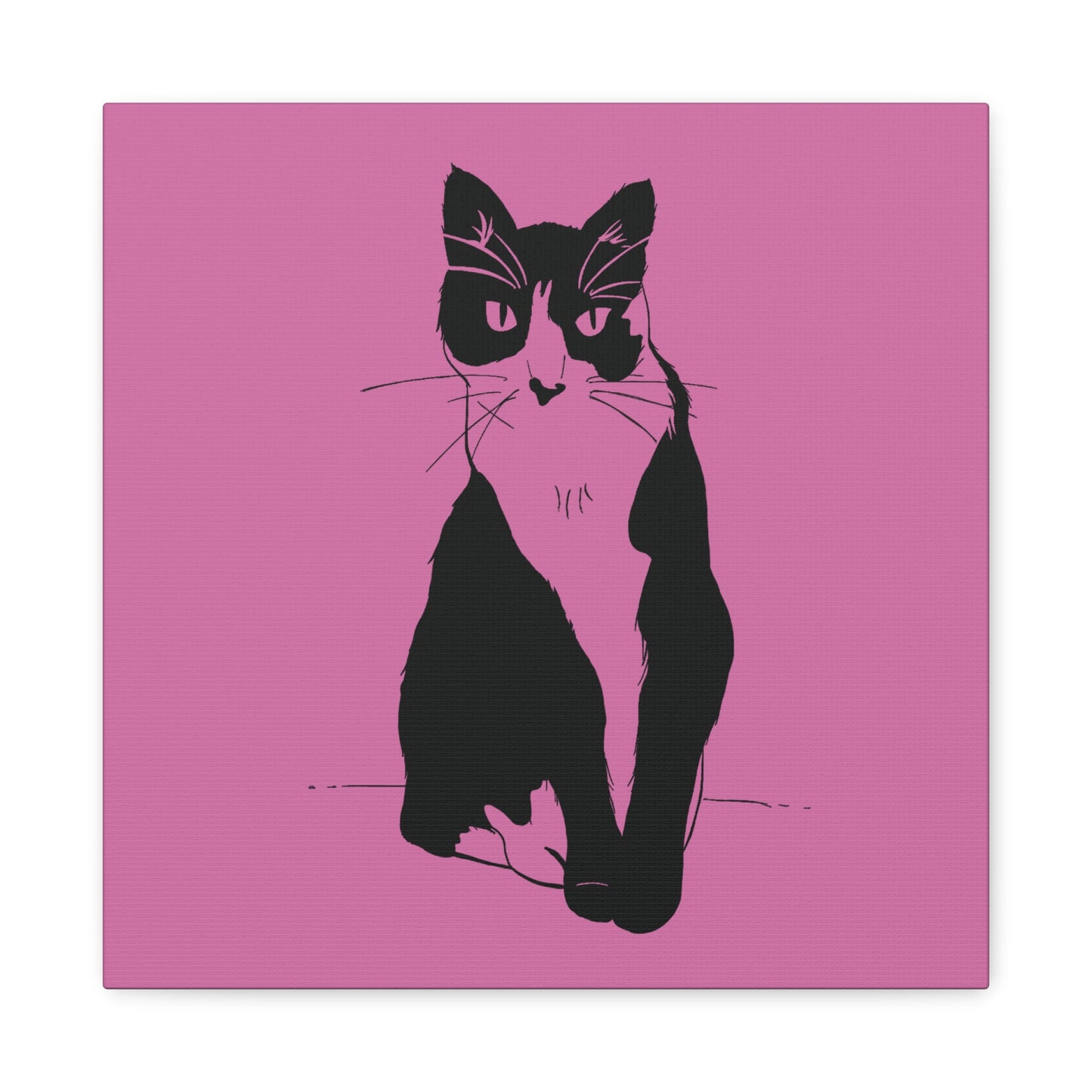 Cat Canvas Print on Pink (Transparent Style Cat) - Cat Drawing Art