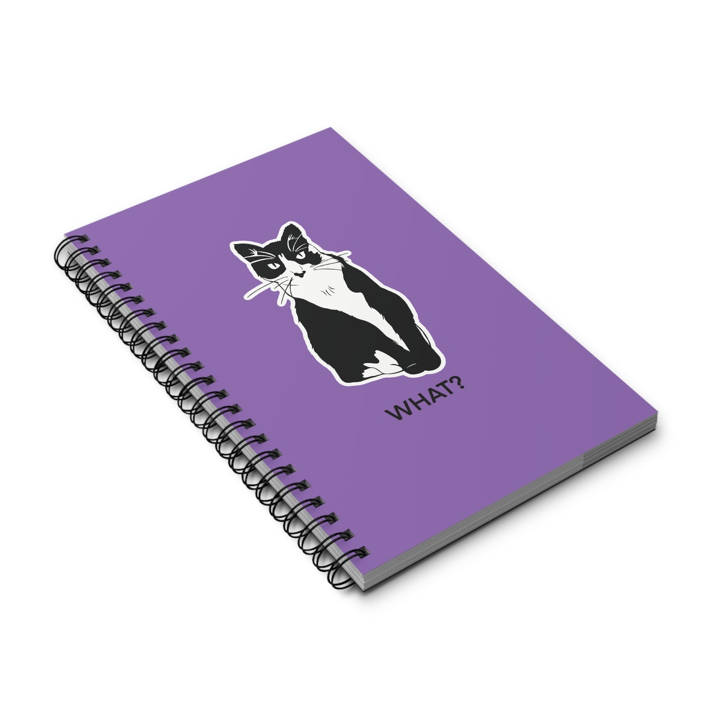 Cattitude Notebook in Light Purple (Sticker Style Cat with Black Writing) - Cat Spiral Notebook