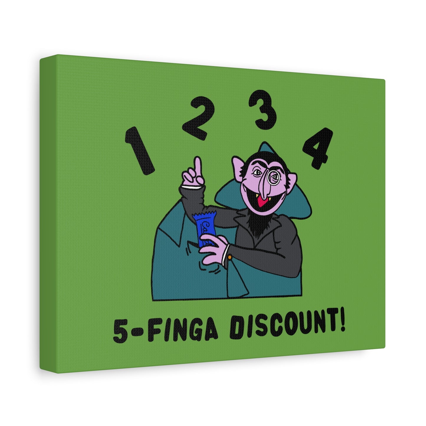 Five Finger Discount Canvas Print Green - Sesame Street The Count Parody Art Print