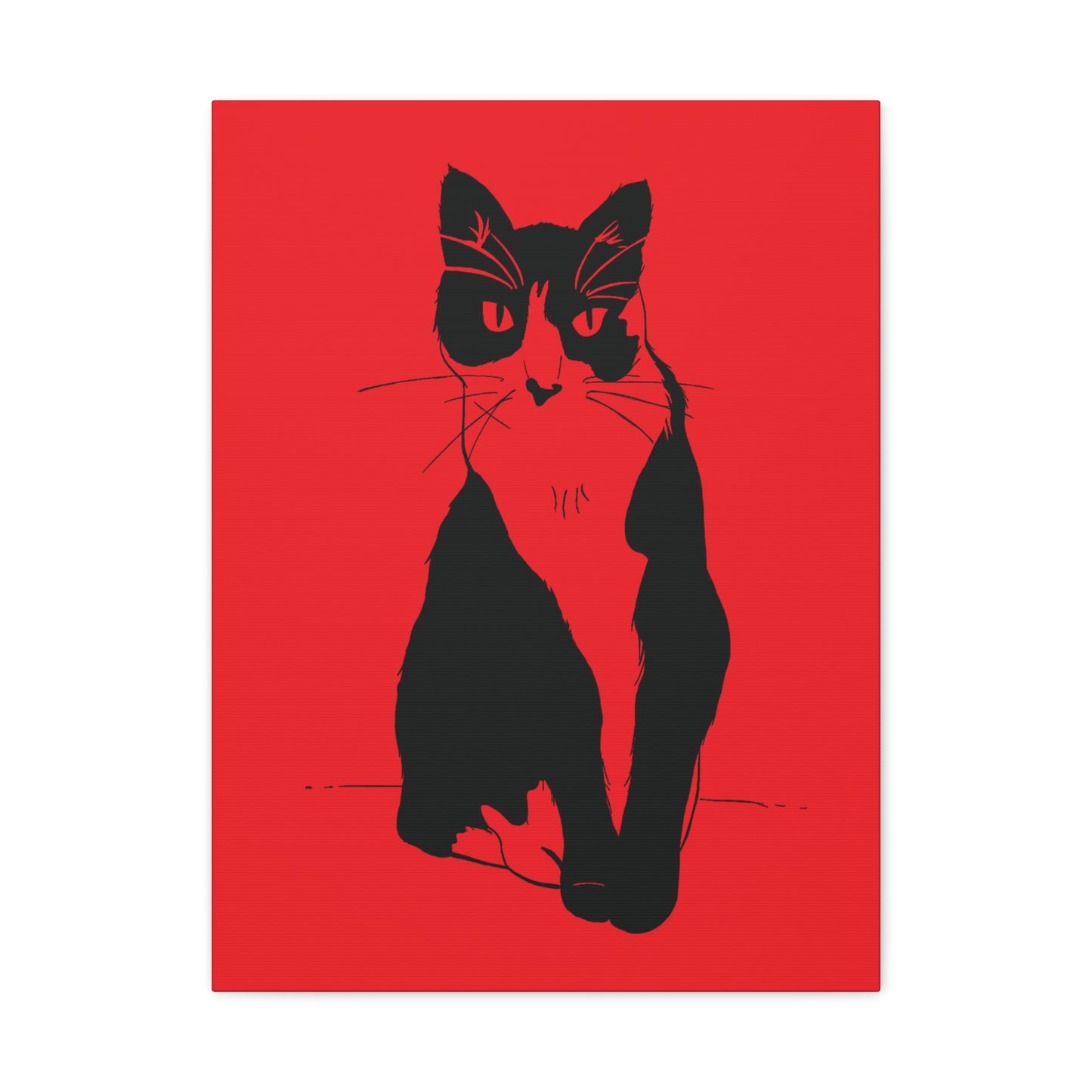 Cat Canvas Print on Red (Transparent Style Cat) - Cat Drawing Art