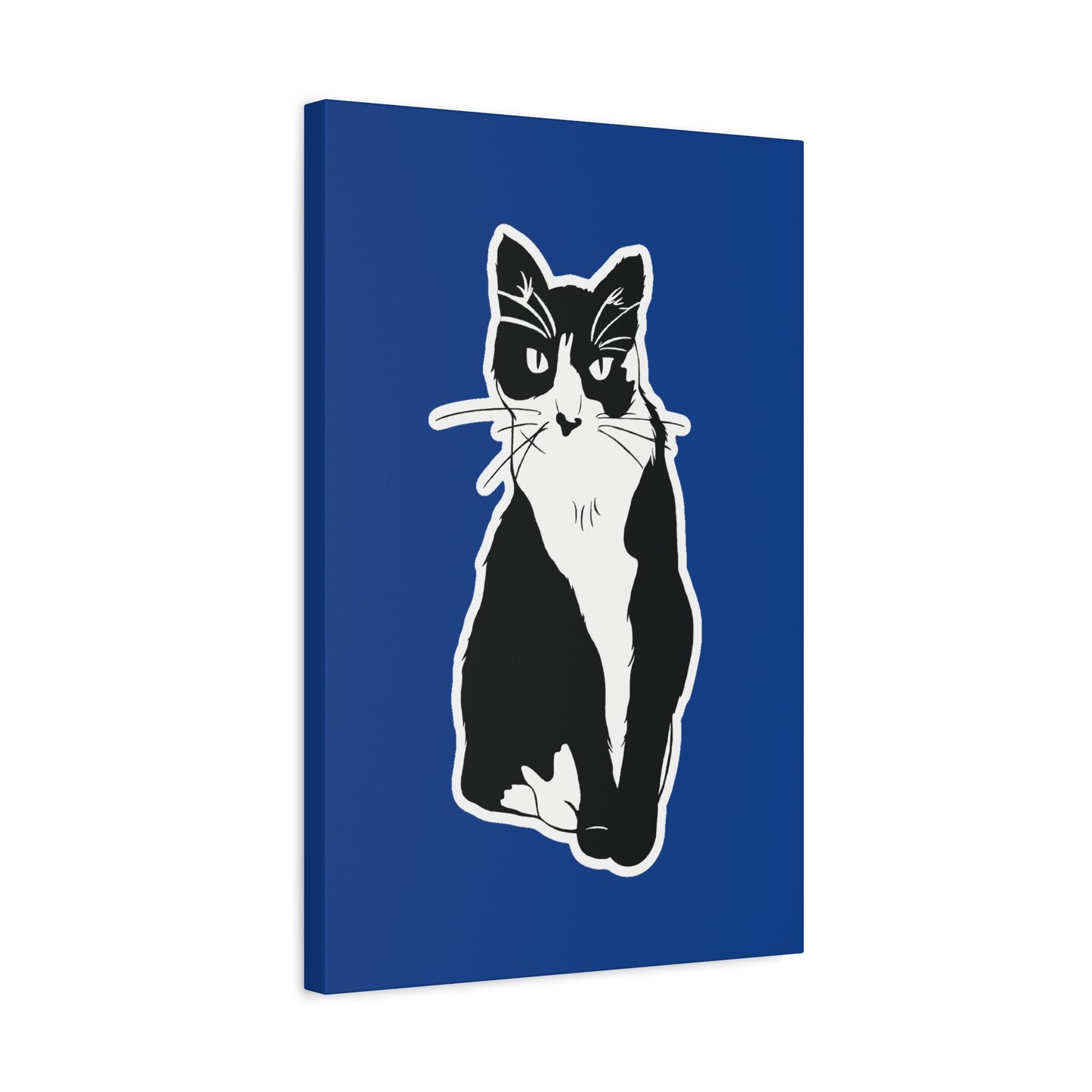 Cat Canvas Print on Dark Blue (Sticker Style Cat) - Cat Drawing Art