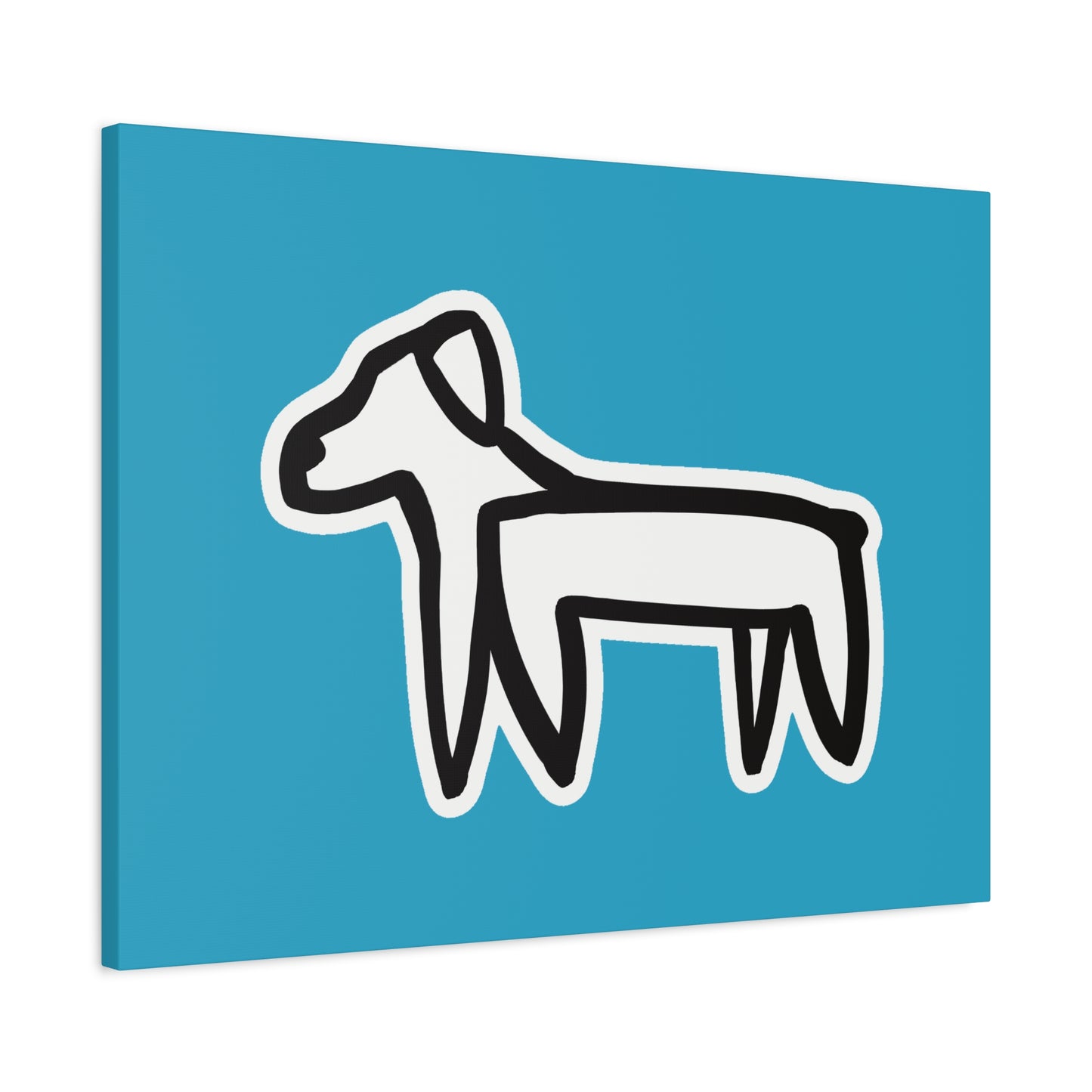 Dog Canvas Print on Turquoise (Sticker Style Black Dog) - Dog Drawing Wall Art
