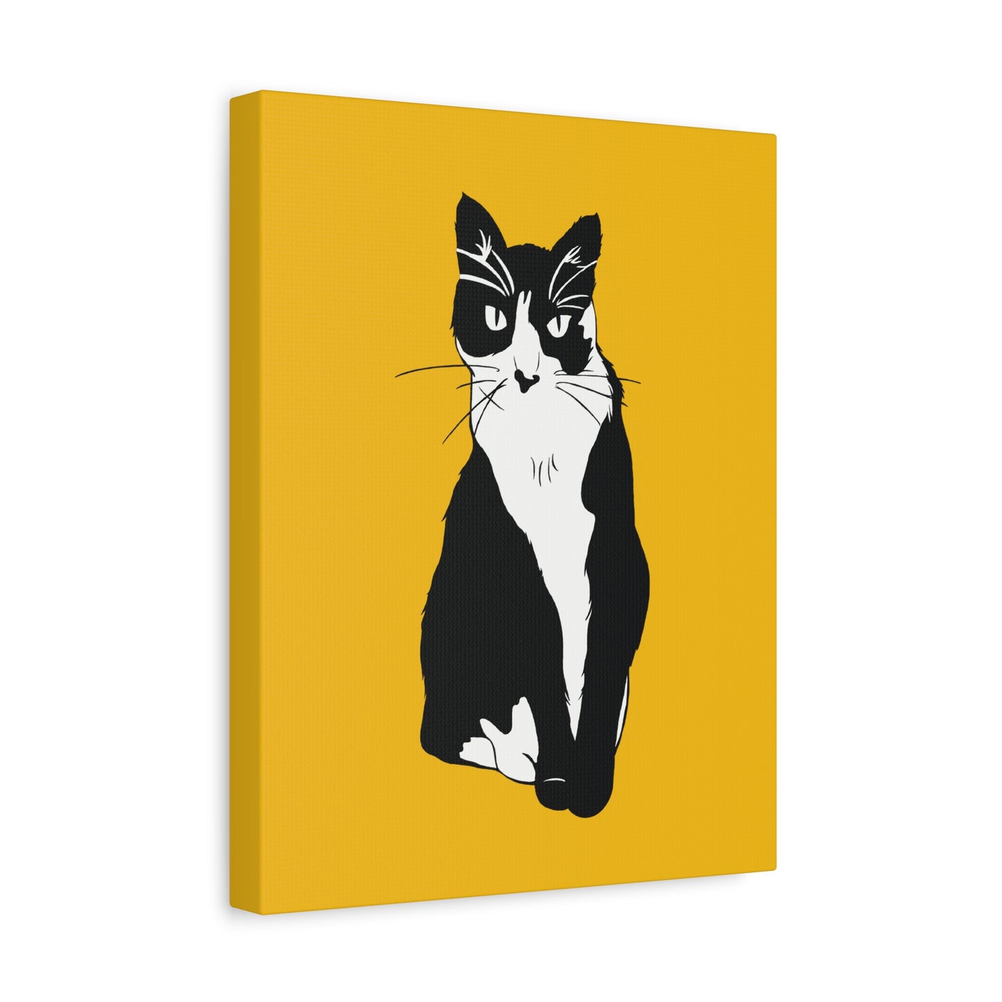Cat Canvas on Yellow (B&W Style Cat) - Cat Drawing Art