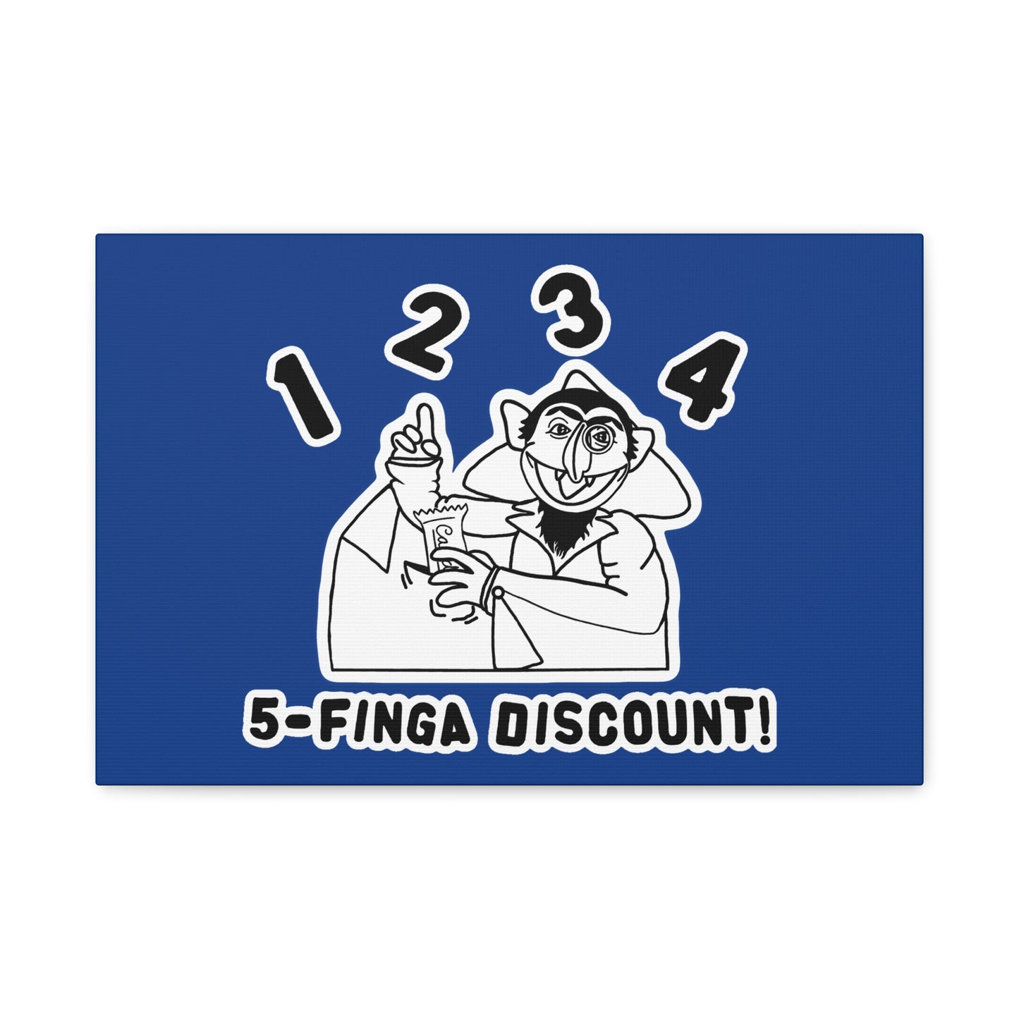 Five Finger Discount Outline Canvas Print Dark Blue - Sesame Street The Count Parody Art Print
