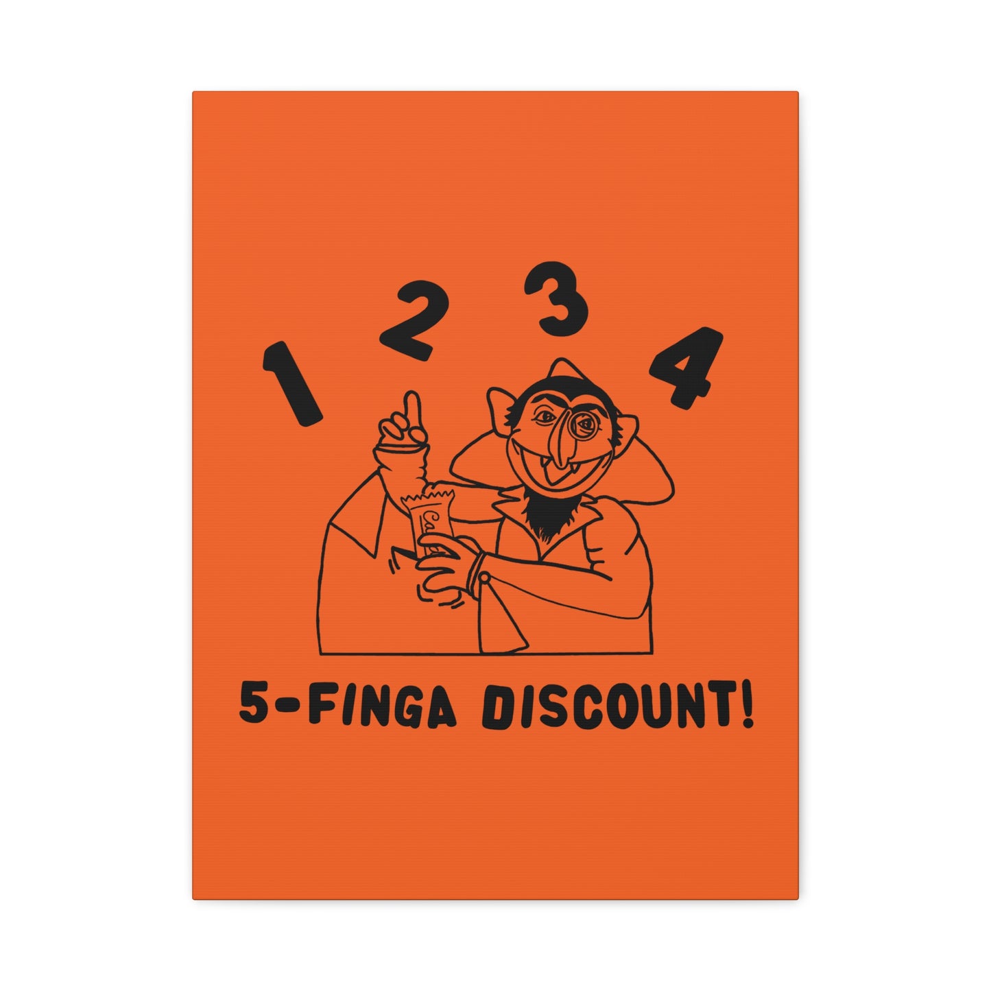 Five Finger Discount Outline Canvas Print Orange - Sesame Street The Count Parody Art Print