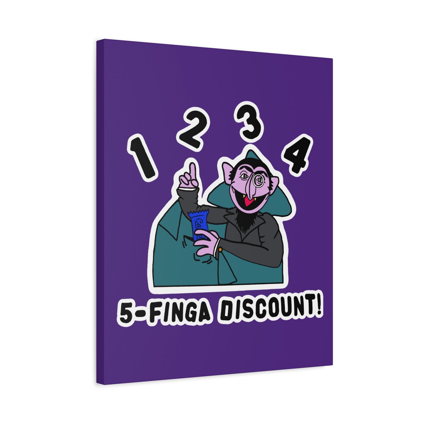 Five Finger Discount Canvas Print Light Purple - Sesame Street The Count Parody Art Print