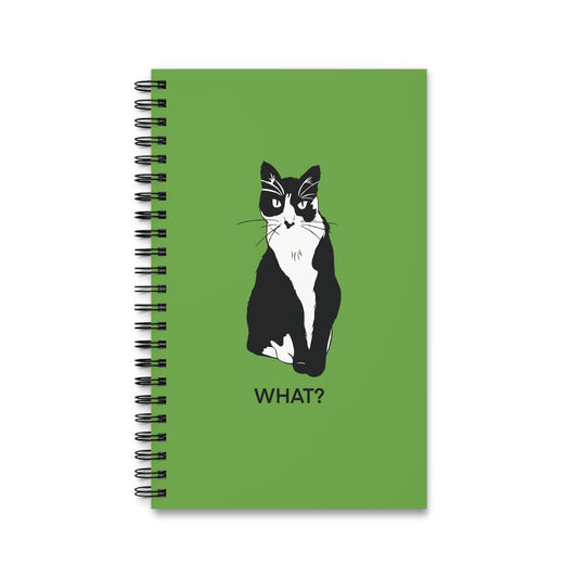 Cattitude Notebook in Light Green (B&W Style Cat) - Cat Spiral Notebook