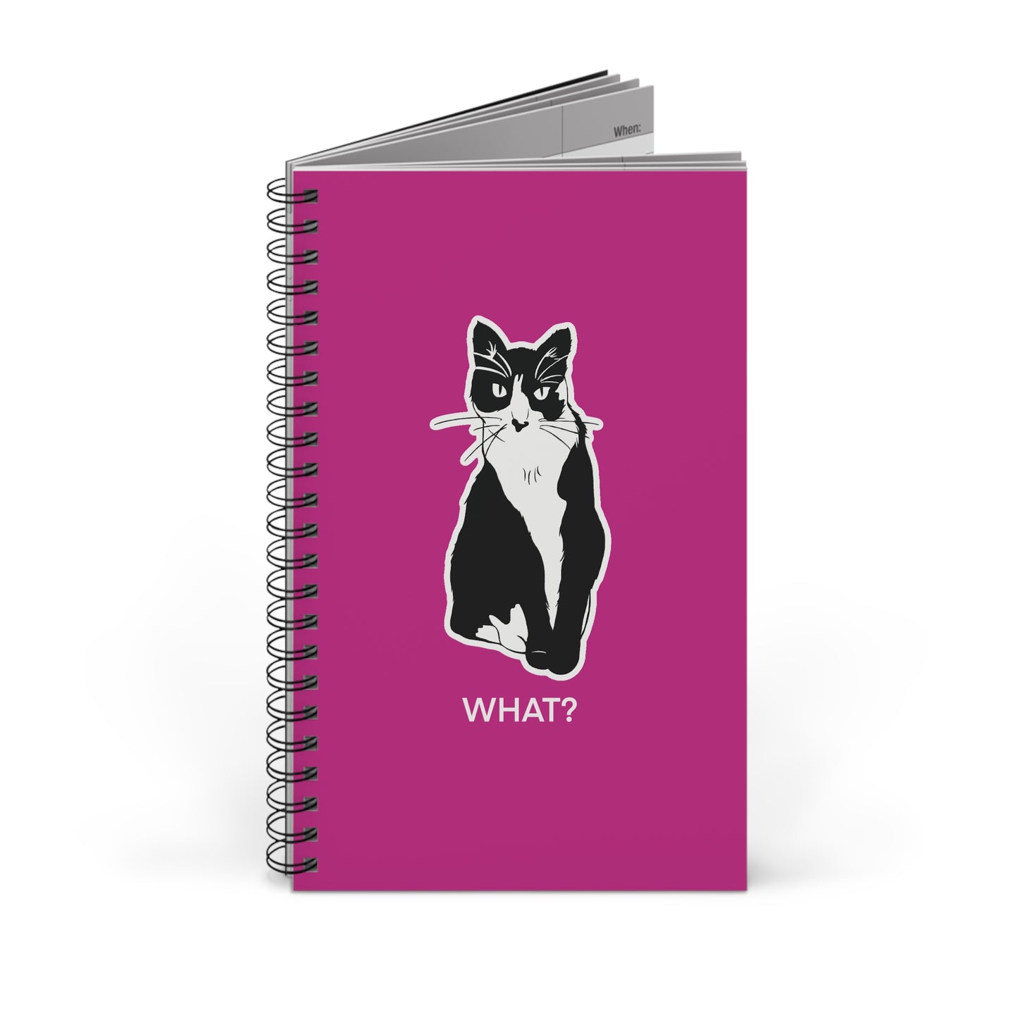 Cattitude Notebook in Pink (Sticker Style Cat with White Writing) - Cat Spiral Notebook