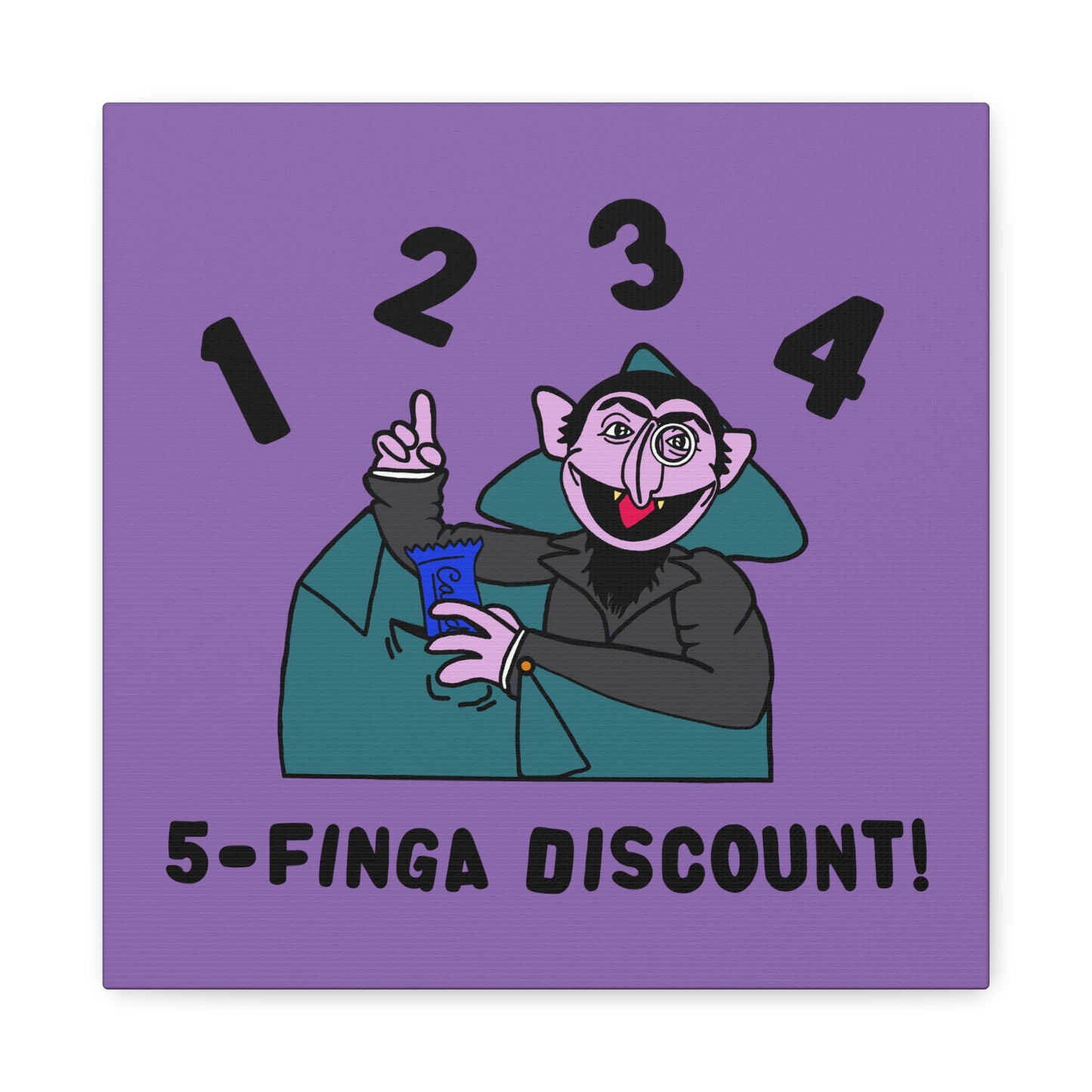 Five Finger Discount Canvas Print Light Purple - Sesame Street The Count Parody Art Print