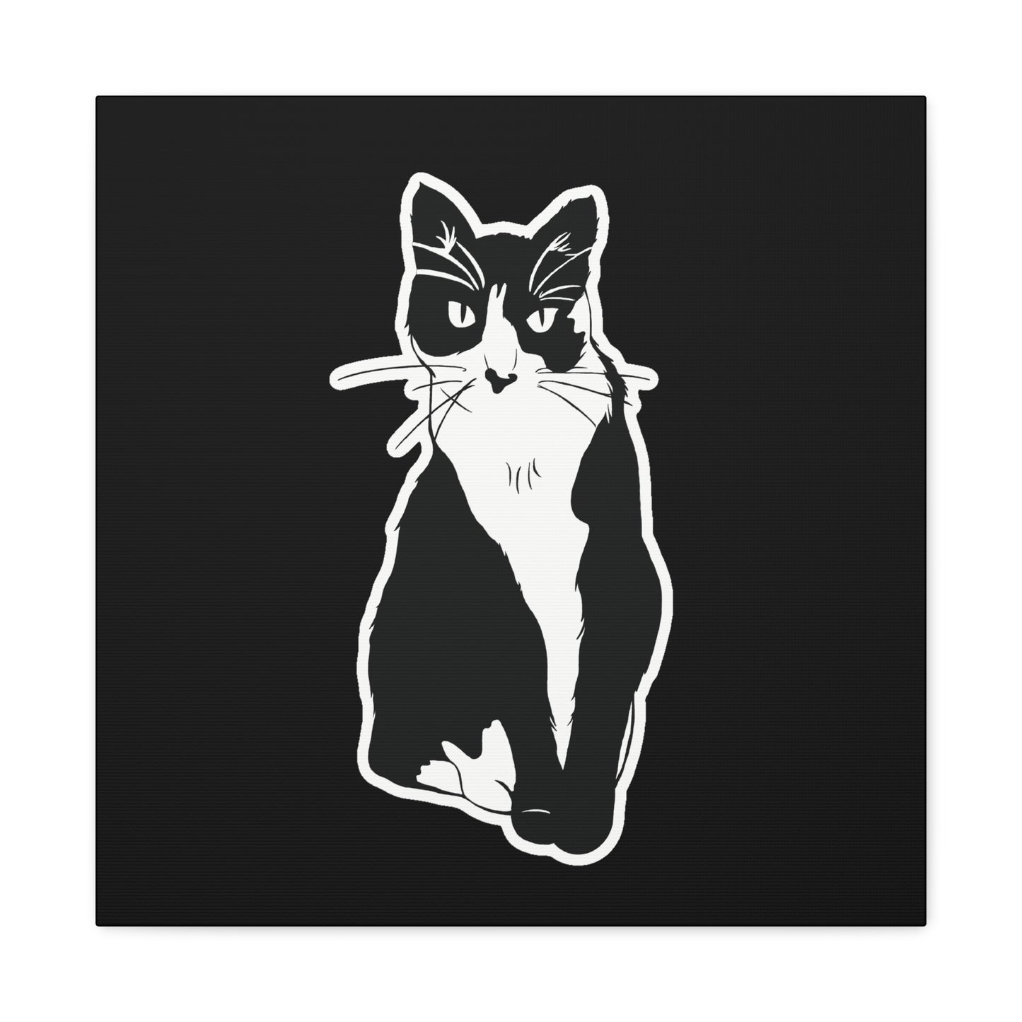Cat Canvas Print on Black (Sticker Style Cat) - Cat Drawing Art