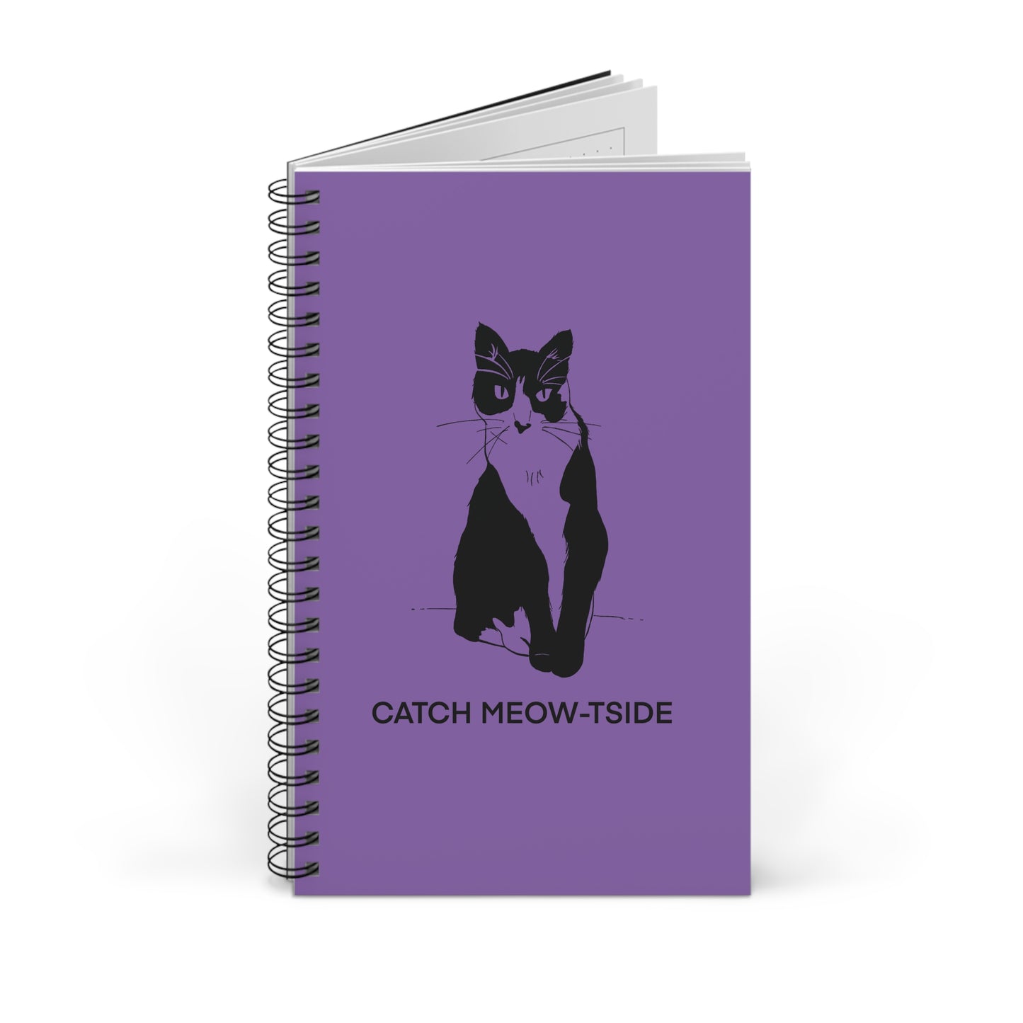 Catch Meow-tside Notebook in Light Purple (Transparent Style Cat) - Cat Spiral Notebook