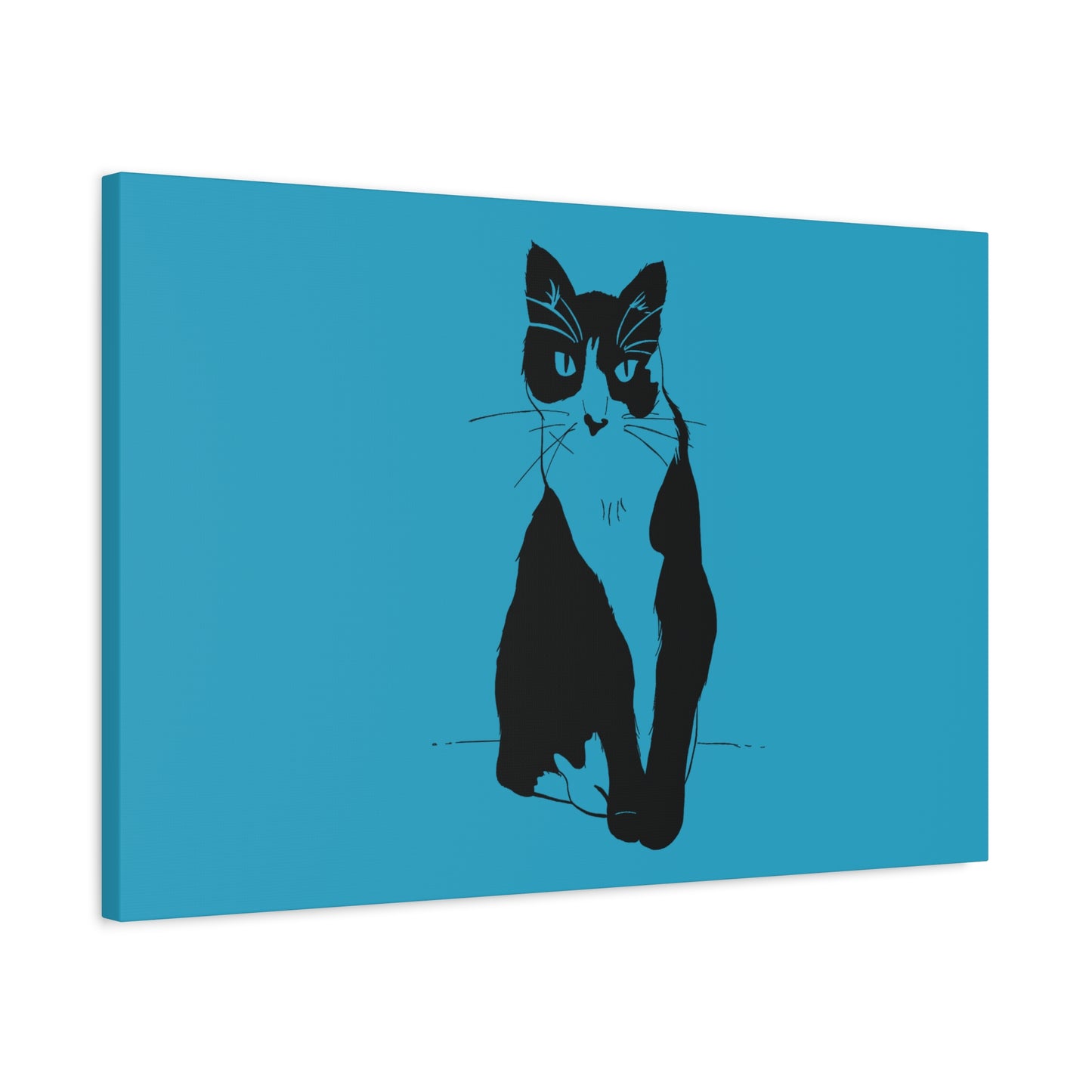 Cat Canvas Print on Turquoise (Transparent Style Cat) - Cat Drawing Art