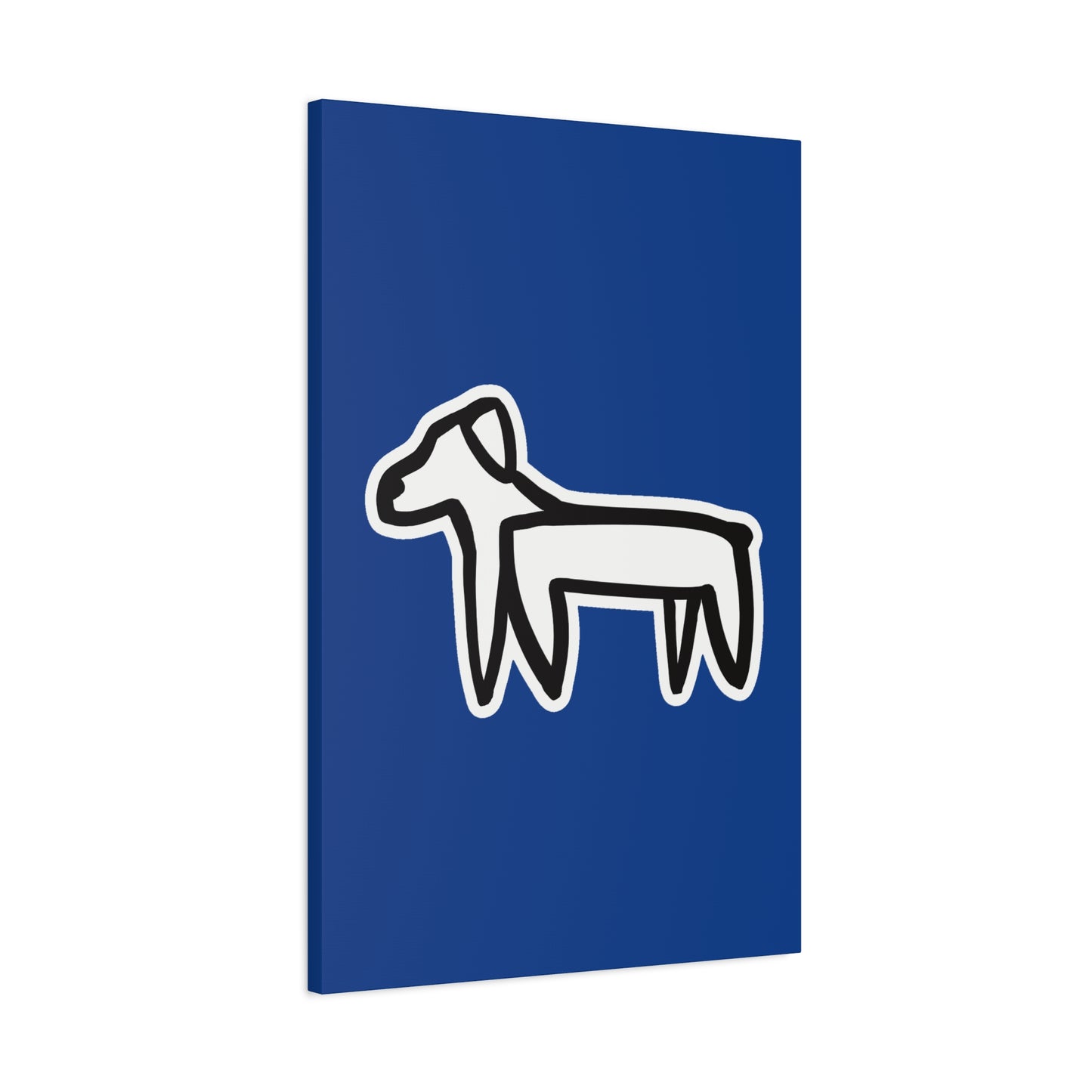 Dog Canvas Print on Blue (Sticker Style White Dog) - Dog Drawing Wall Art