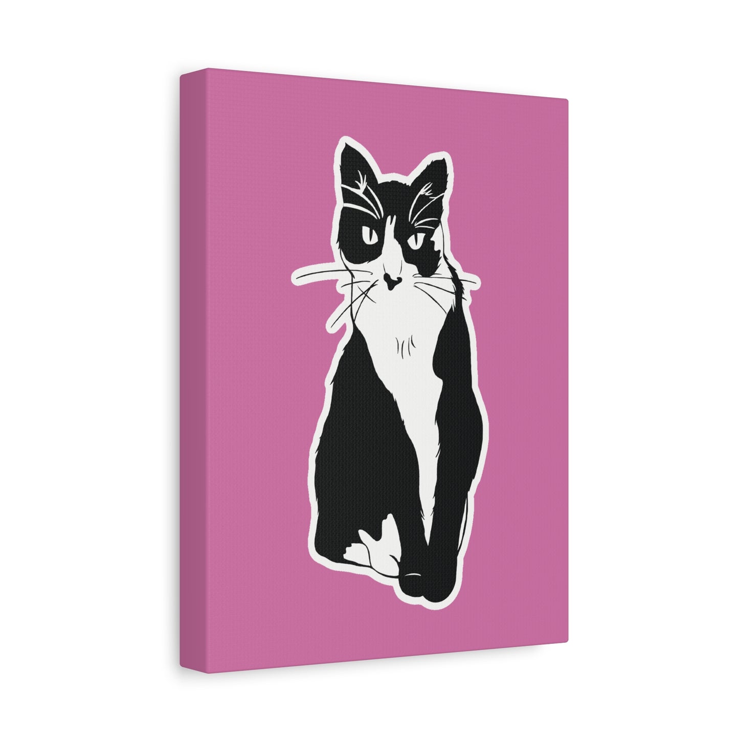 Cat Canvas on Light Pink (Sticker Style Cat) - Cat Drawing Art