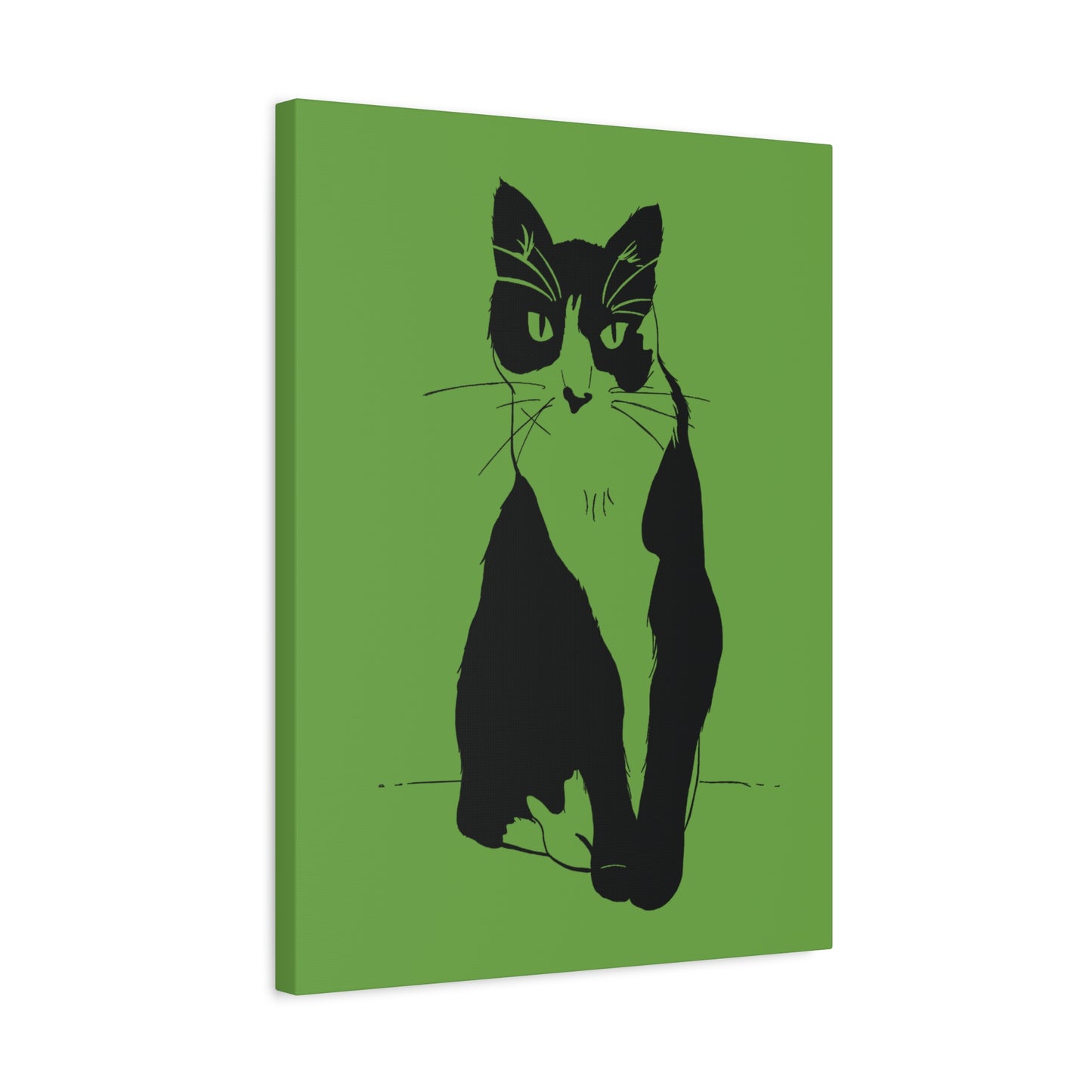 Cat Canvas Print on Green (Transparent Style Cat) - Cat Drawing Art