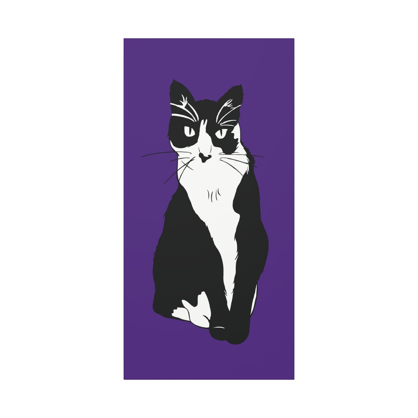 Cat Canvas on Purple (B&W Style Cat) - Cat Drawing Art