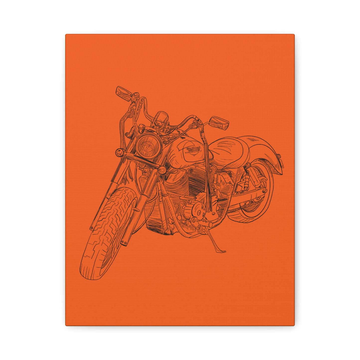Ride Me Harley Motorcycle Sketch Canvas Print - Black Ink on Orange Background