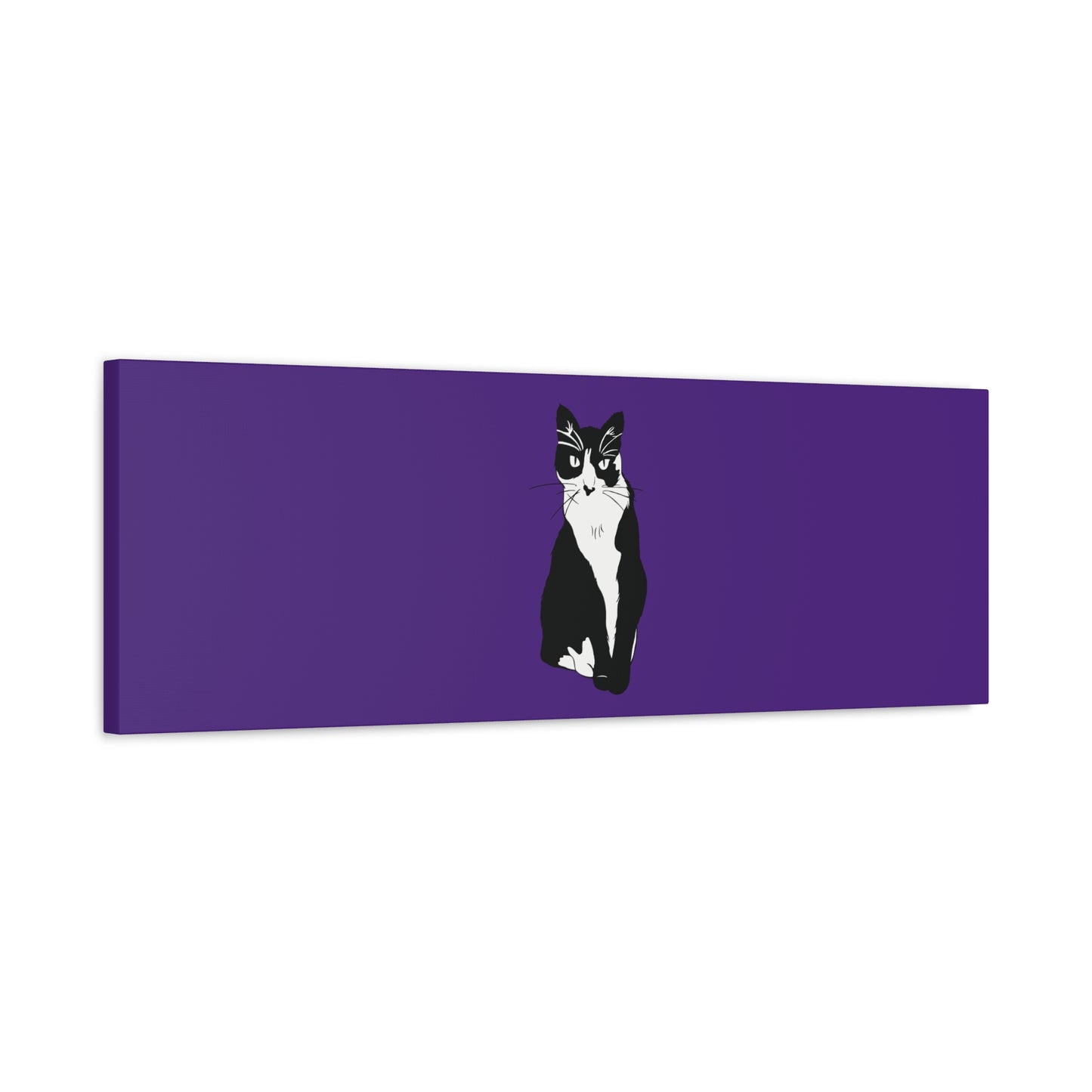 Cat Canvas on Purple (B&W Style Cat) - Cat Drawing Art