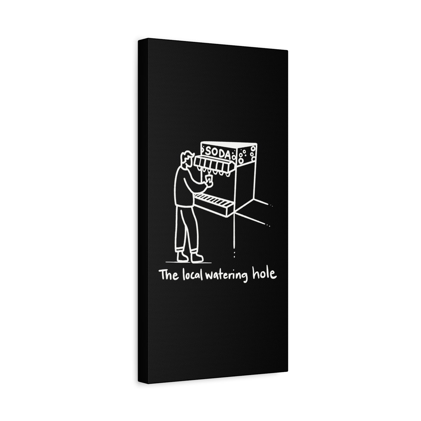 Local Watering Hole Canvas Print - White Ink on Black Background