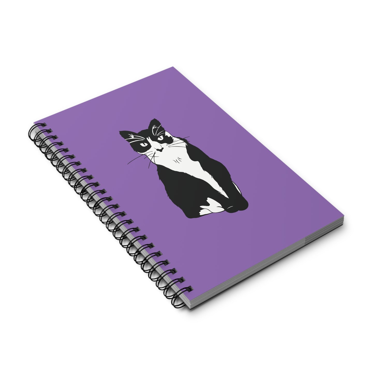Cat Notebook in Light Purple (B&W Style Cat) - Cat Spiral Notebook