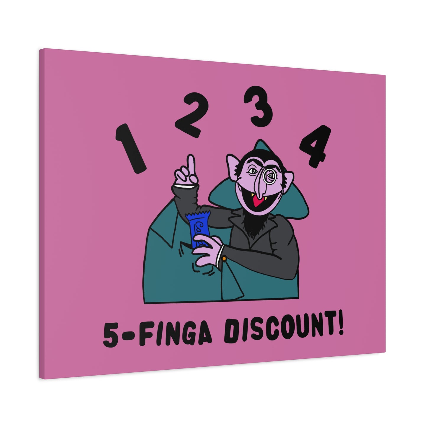 Five Finger Discount Canvas Print Light Pink - Sesame Street The Count Parody Art Print