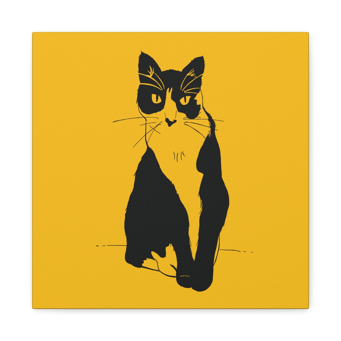 Cat Canvas Print on Yellow (Transparent Style Cat) - Cat Drawing Art