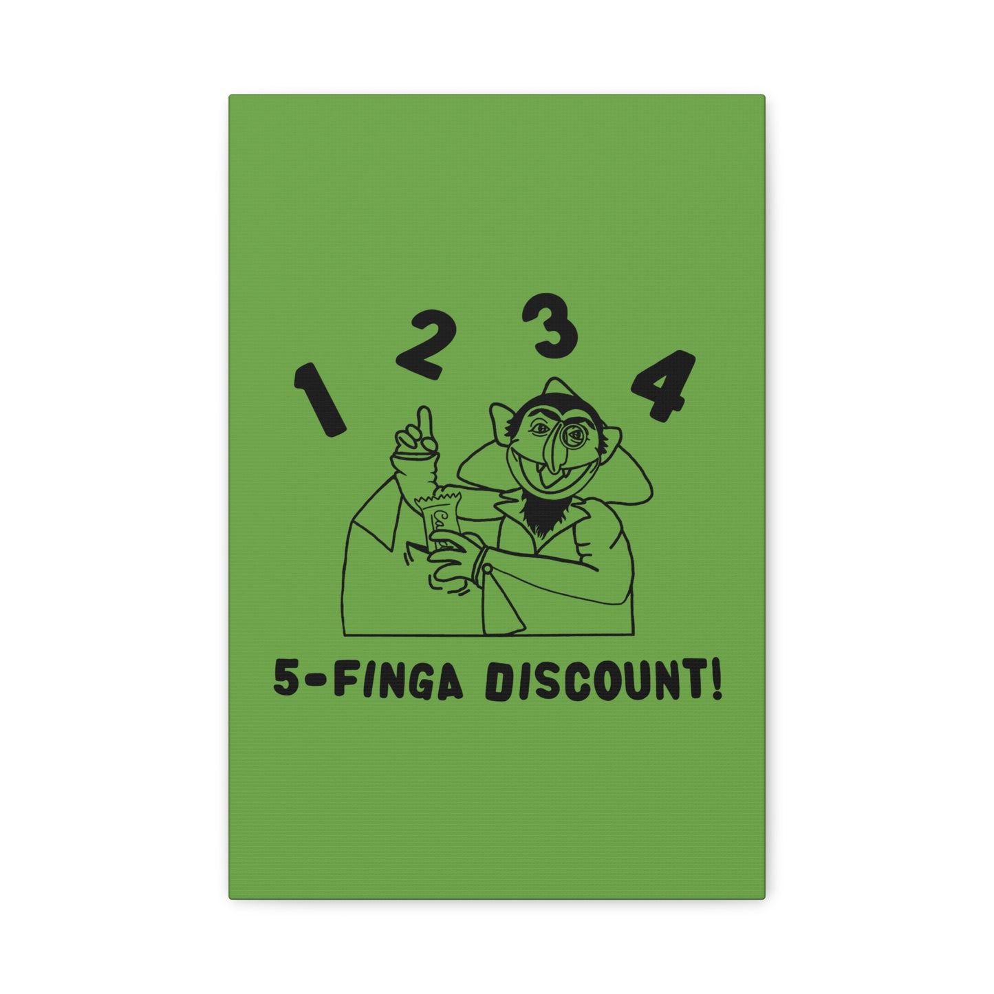 Five Finger Discount Outline Canvas Print Green - Sesame Street The Count Parody Art Print