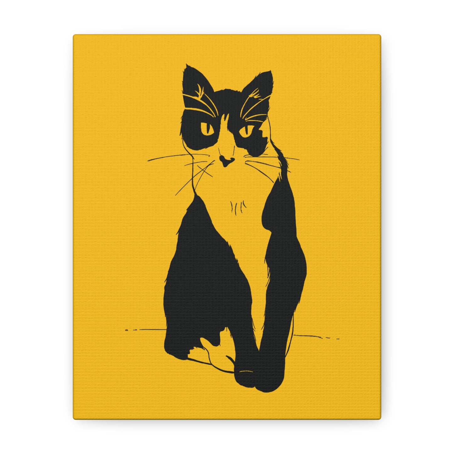 Cat Canvas Print on Yellow (Transparent Style Cat) - Cat Drawing Art