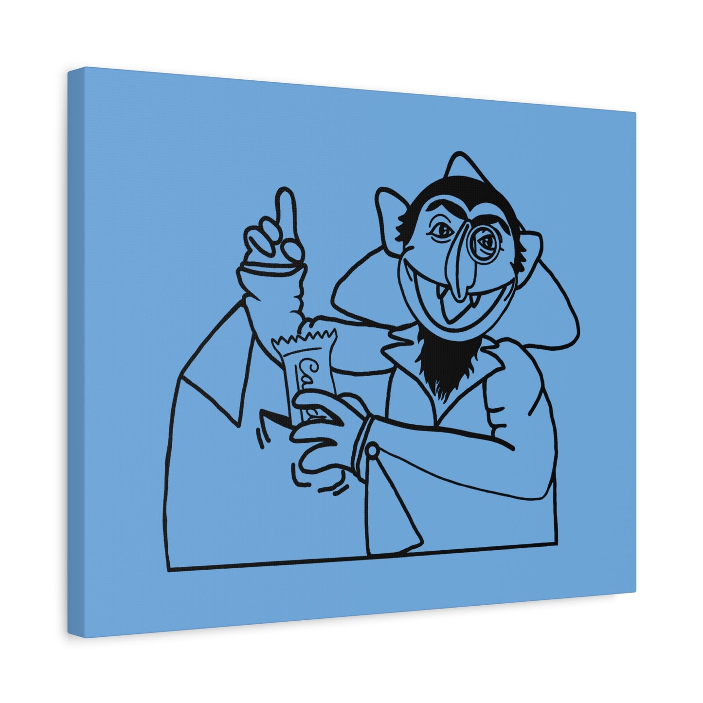 The Count Stealing Candy Outline Canvas Print Light Blue - Sesame Street The Count Parody Art