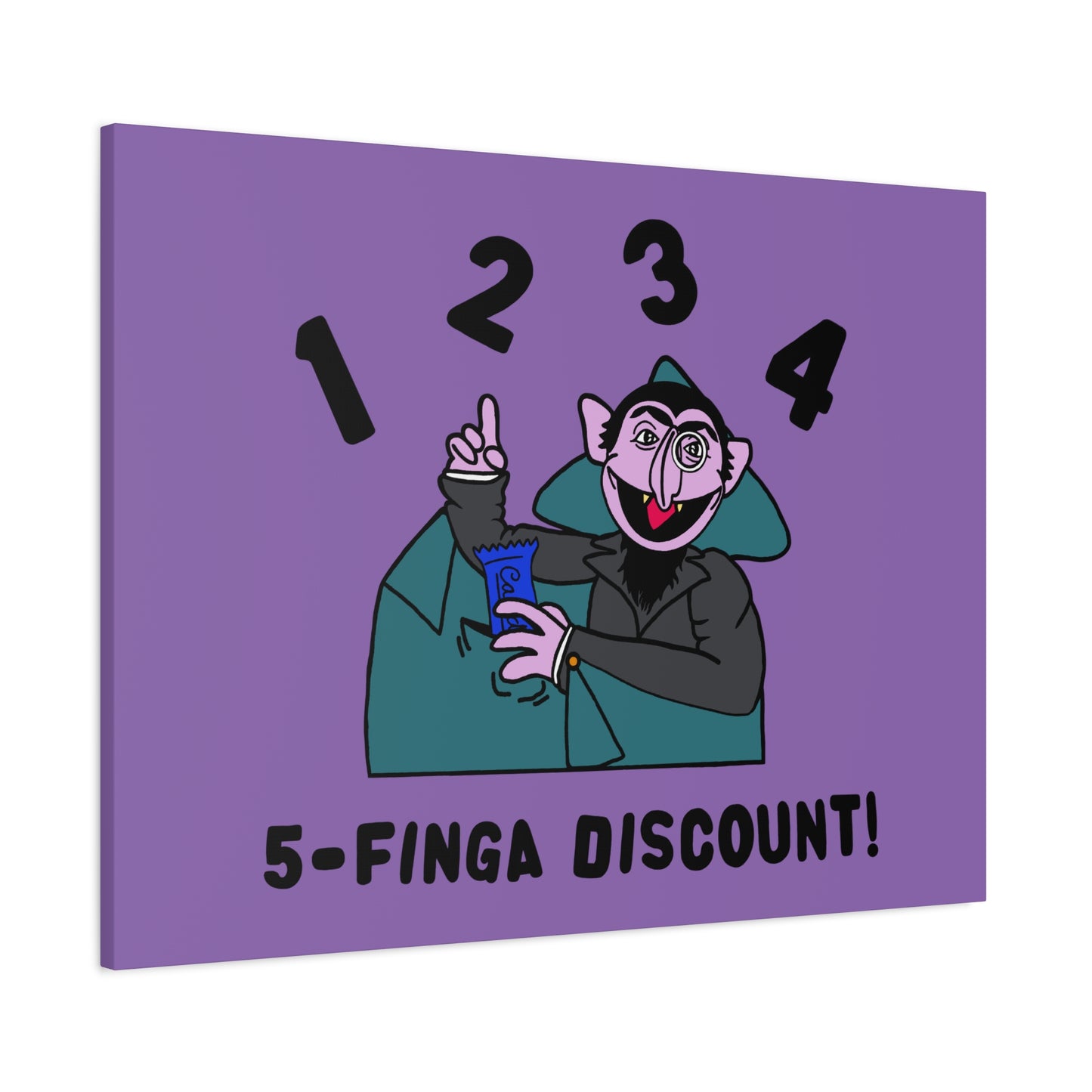 Five Finger Discount Canvas Print Light Purple - Sesame Street The Count Parody Art Print