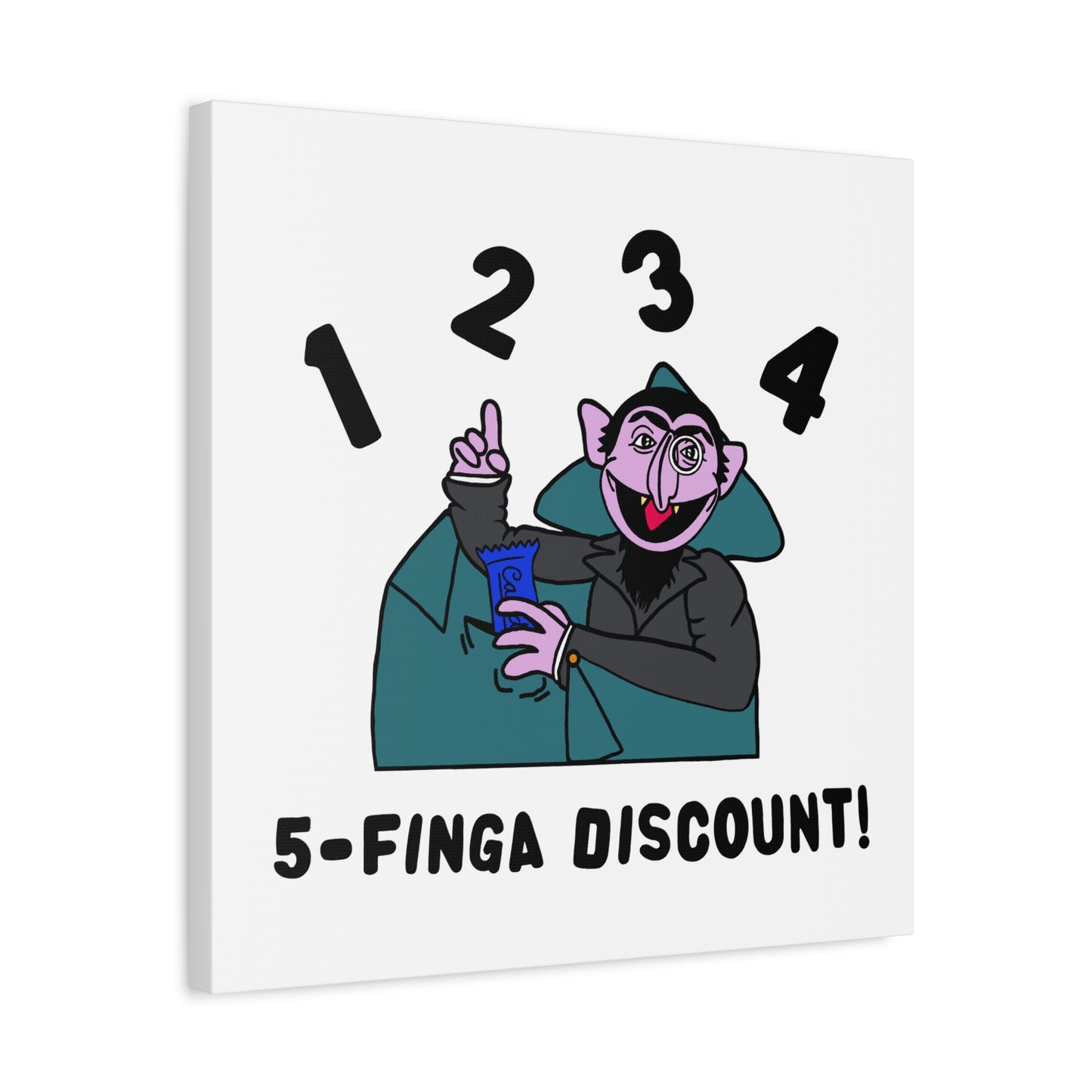 Five Finger Discount Canvas Print White - Sesame Street The Count Parody Art Print