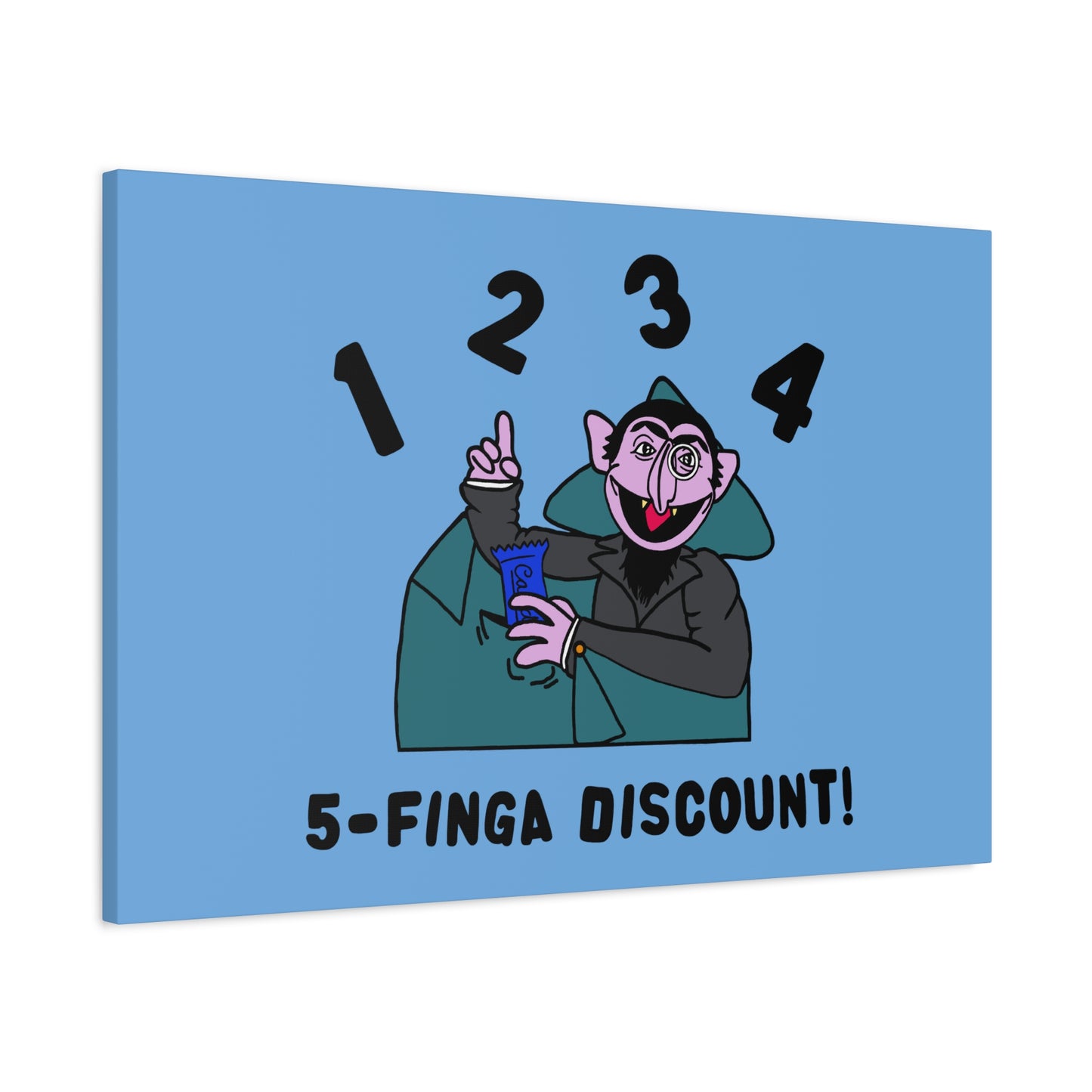 Five Finger Discount Canvas Print Light Blue - Sesame Street The Count Parody Art Print