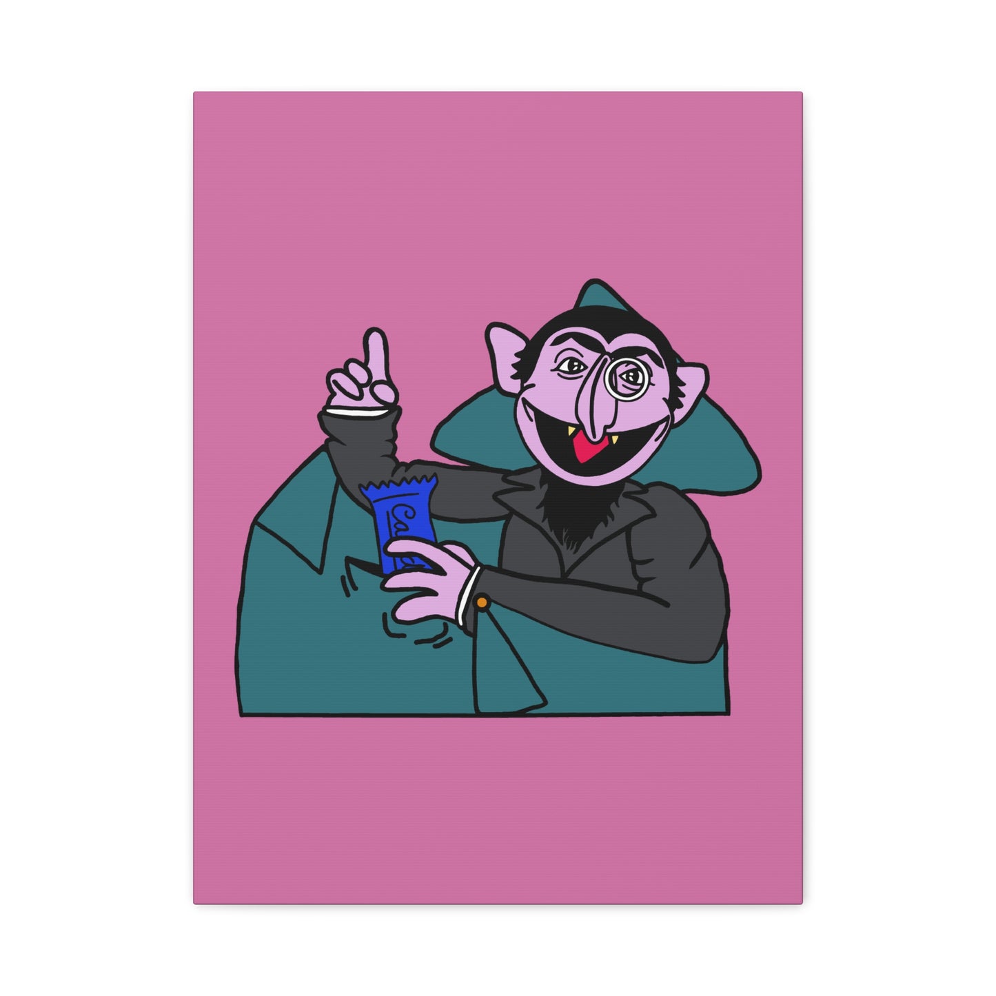 The Count Stealing Candy Canvas Print Light Pink - Sesame Street The Count Parody Art