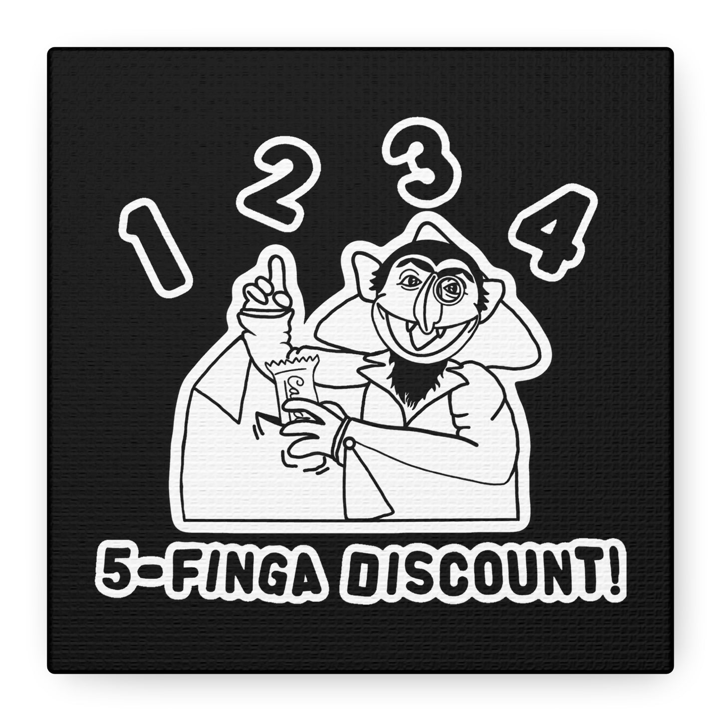 Five Finger Discount Outline Canvas Print Black - Sesame Street The Count Parody Art Print