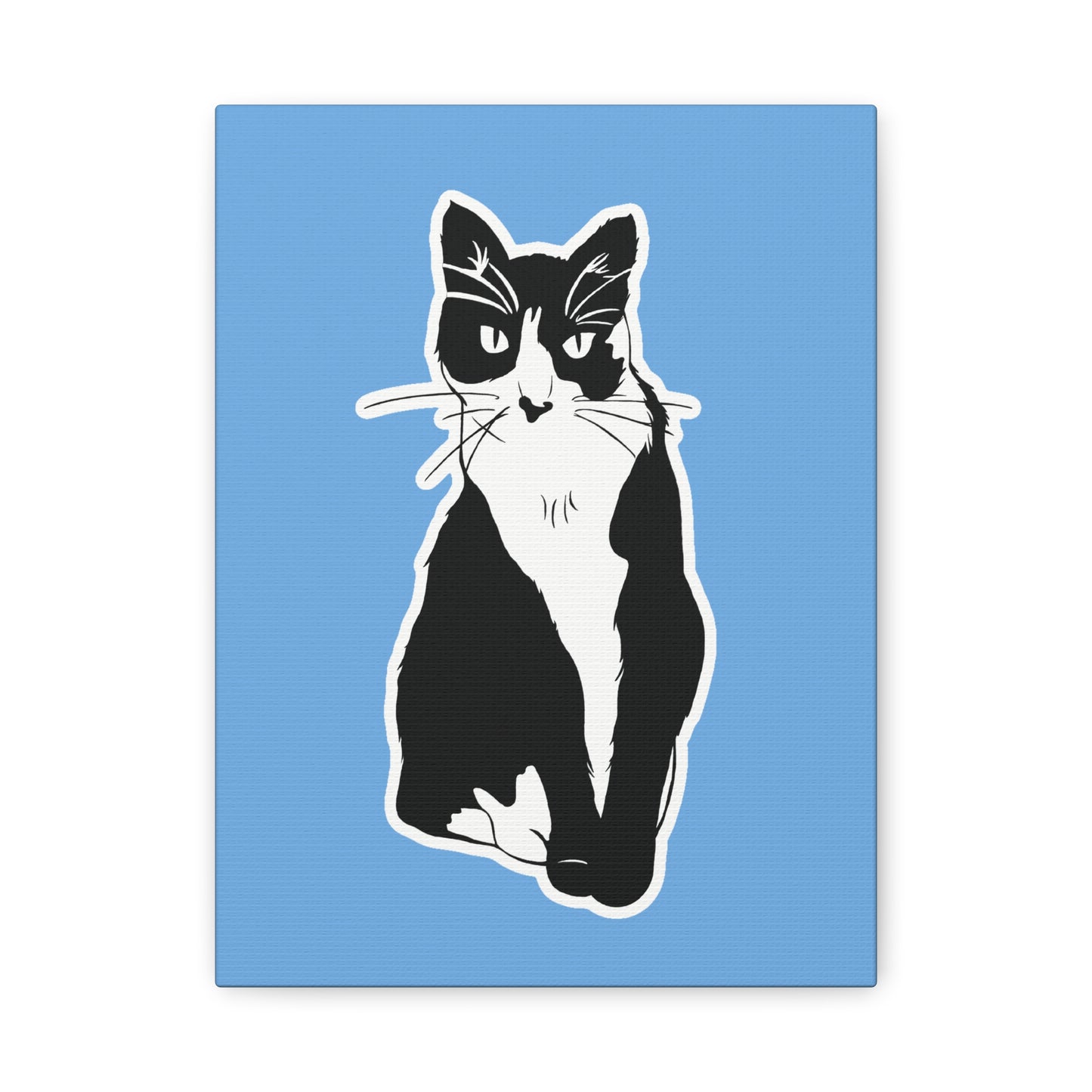 Cat Canvas on Light Blue (Sticker Style Cat) - Cat Drawing Art