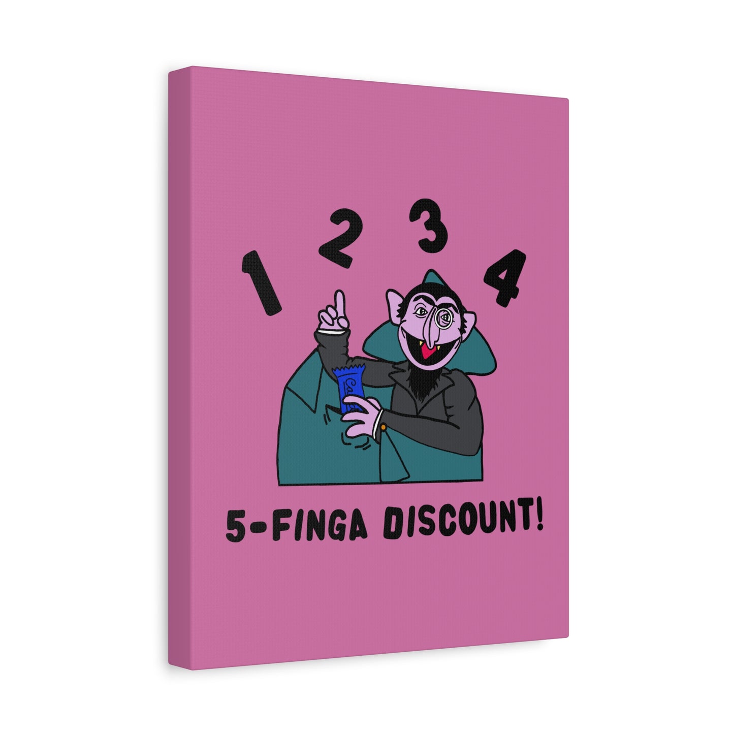 Five Finger Discount Canvas Print Light Pink - Sesame Street The Count Parody Art Print