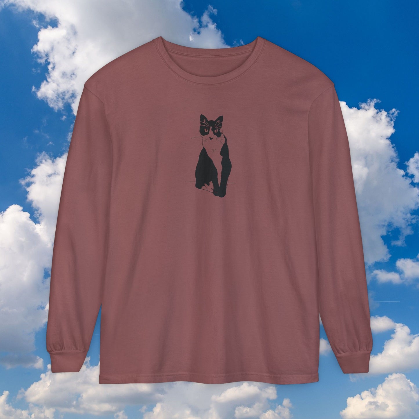 Cat Long Sleeve Tee (Transparent Style Cat) - Cat Drawing Shirt