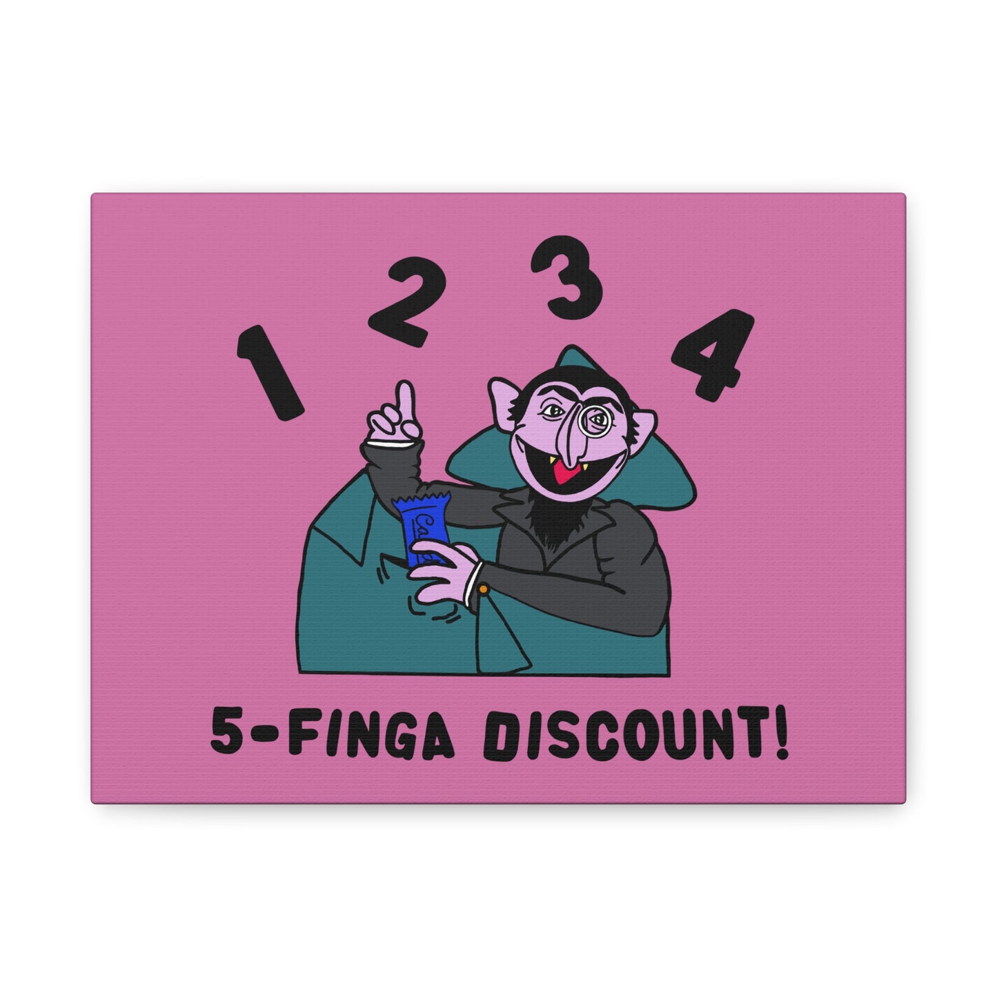 Five Finger Discount Canvas Print Light Pink - Sesame Street The Count Parody Art Print
