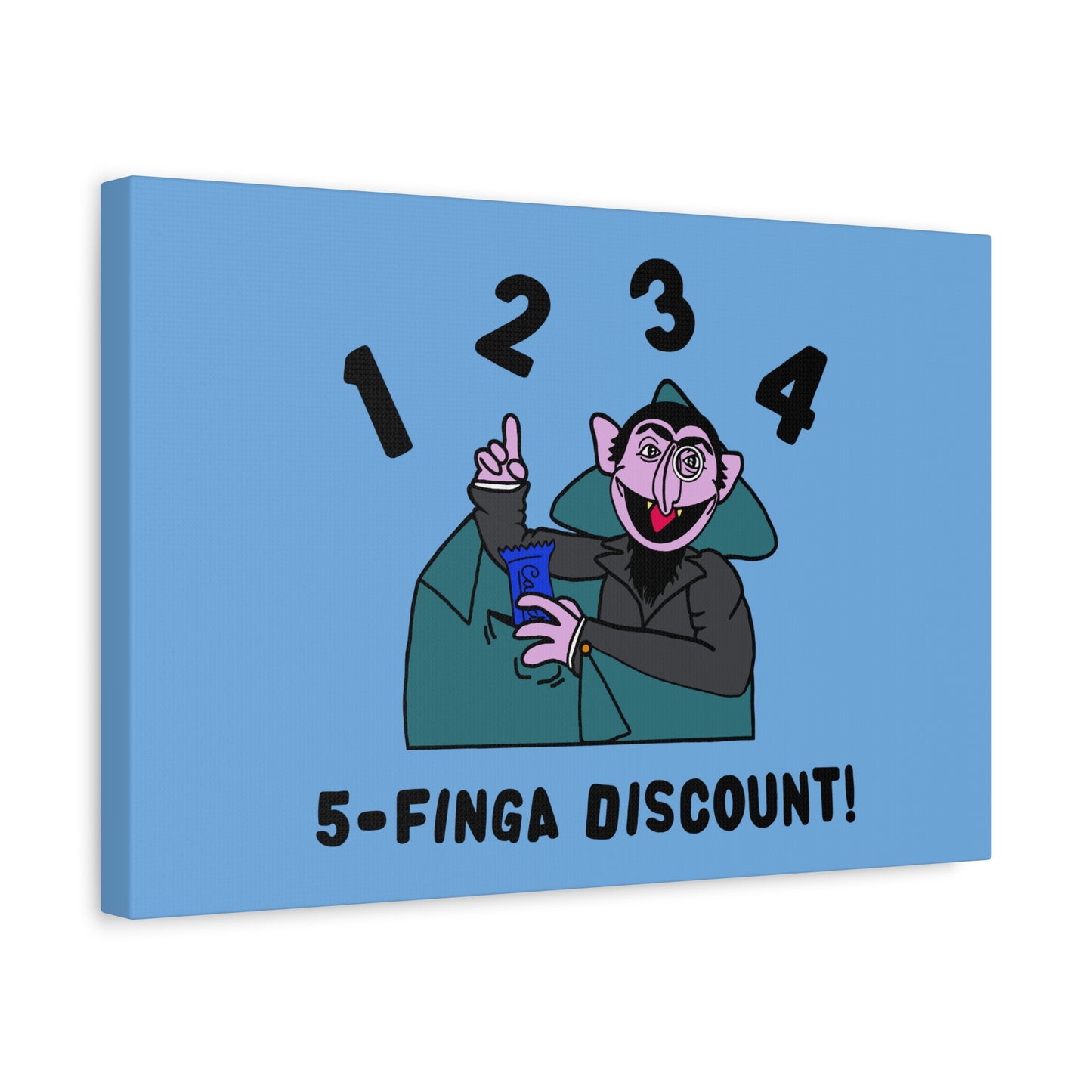 Five Finger Discount Canvas Print Light Blue - Sesame Street The Count Parody Art Print
