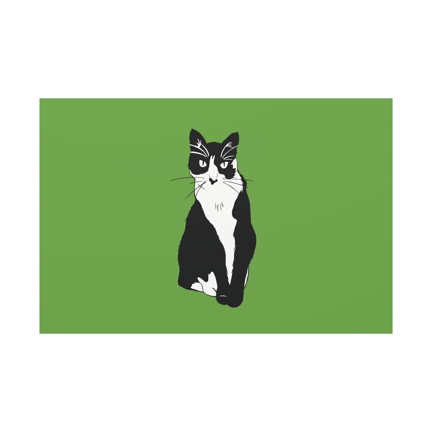 Cat Canvas on Green (B&W Style Cat) - Cat Drawing Art