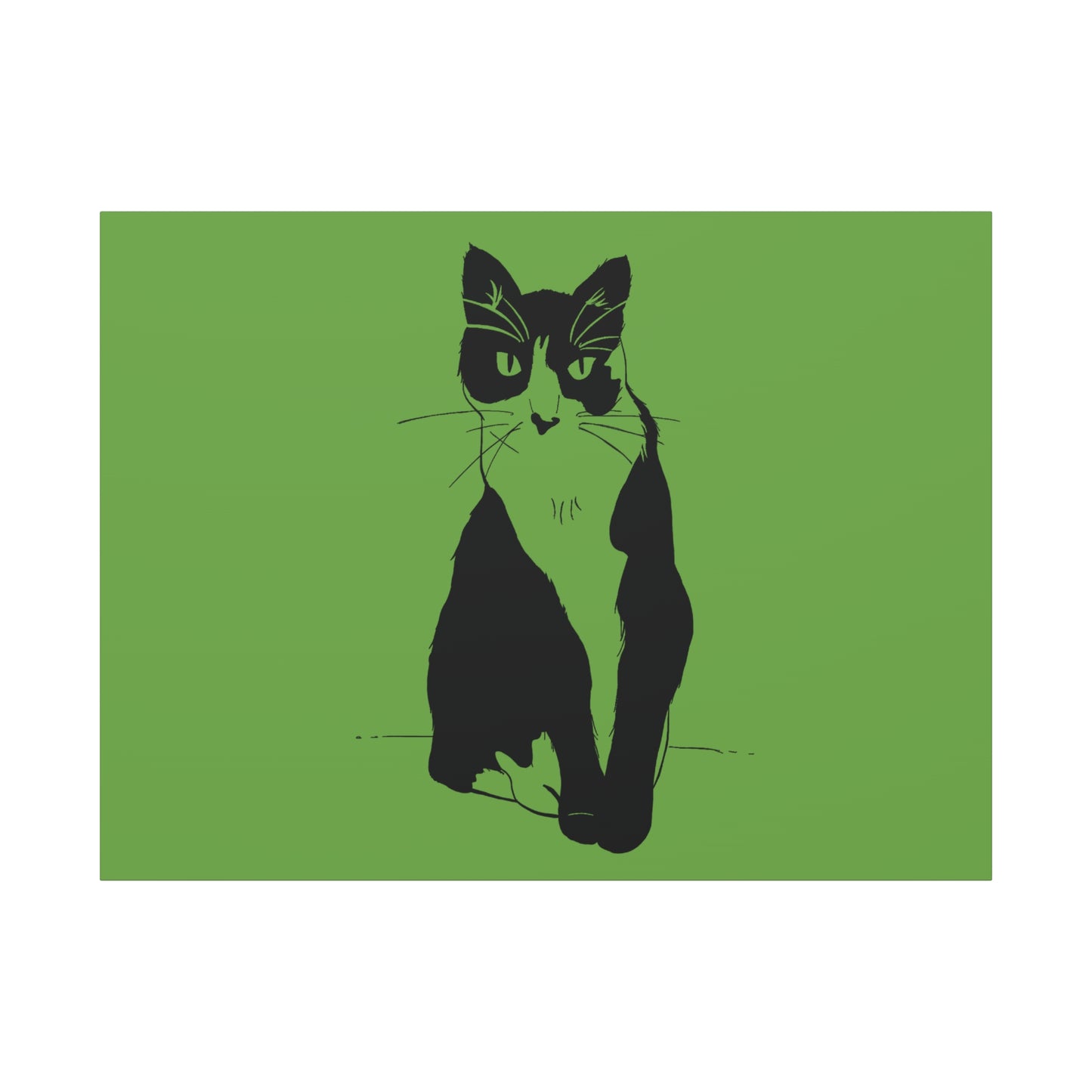 Cat Canvas Print on Green (Transparent Style Cat) - Cat Drawing Art