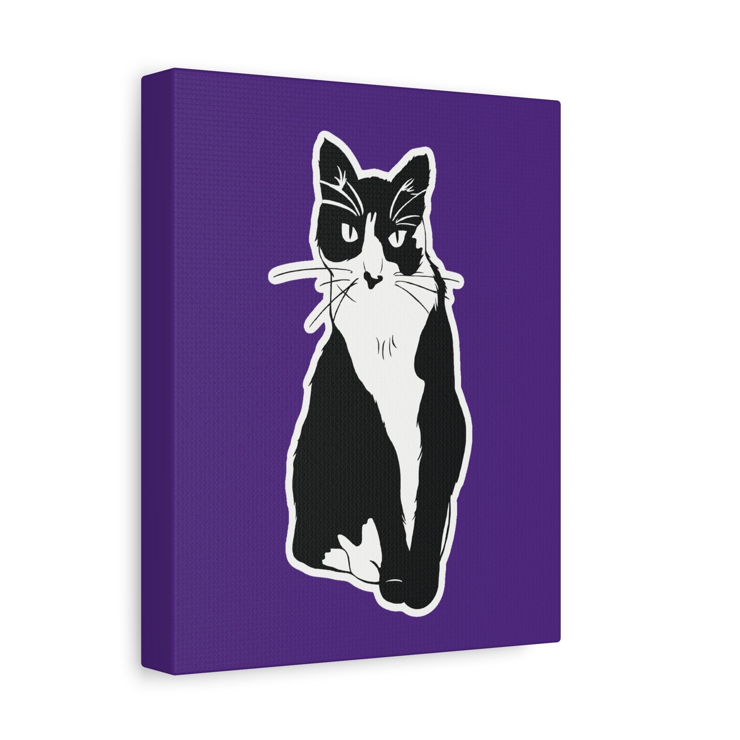 Cat Canvas Print on Purple (Sticker Style Cat) - Cat Drawing Art