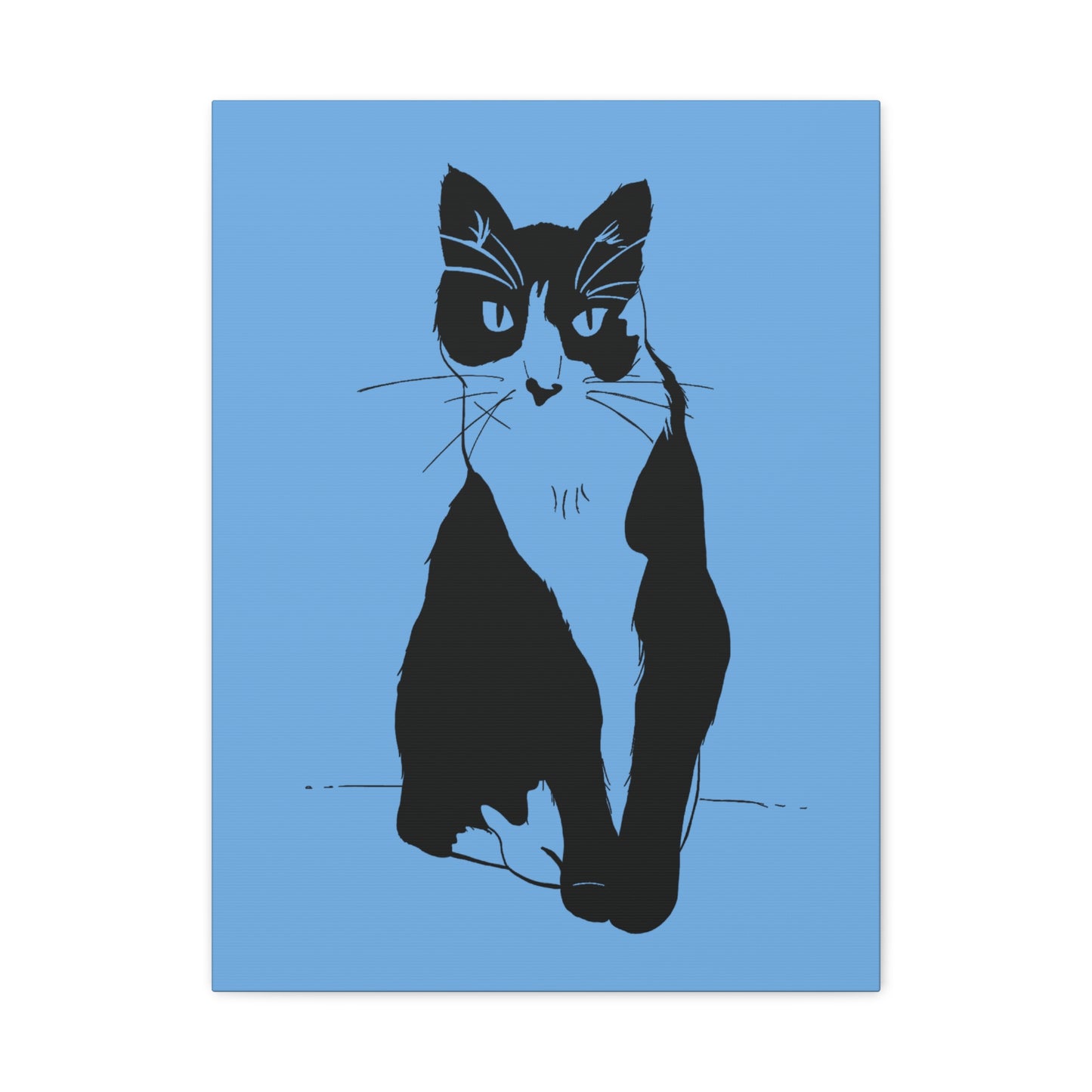 Cat Canvas Print on Light Blue (Transparent Style Cat) - Cat Drawing Art