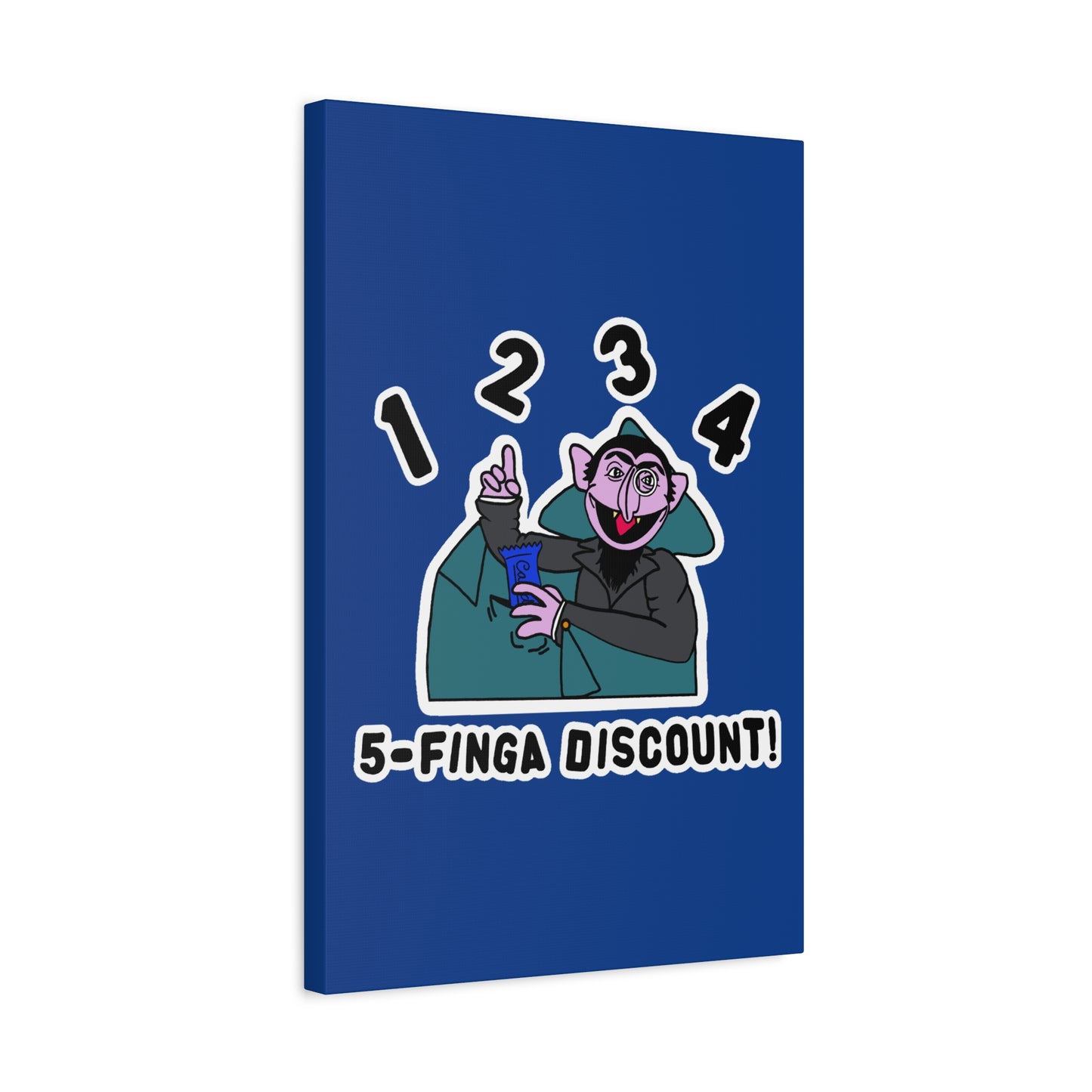 Five Finger Discount Canvas Print Dark Blue - Sesame Street The Count Parody Art Print