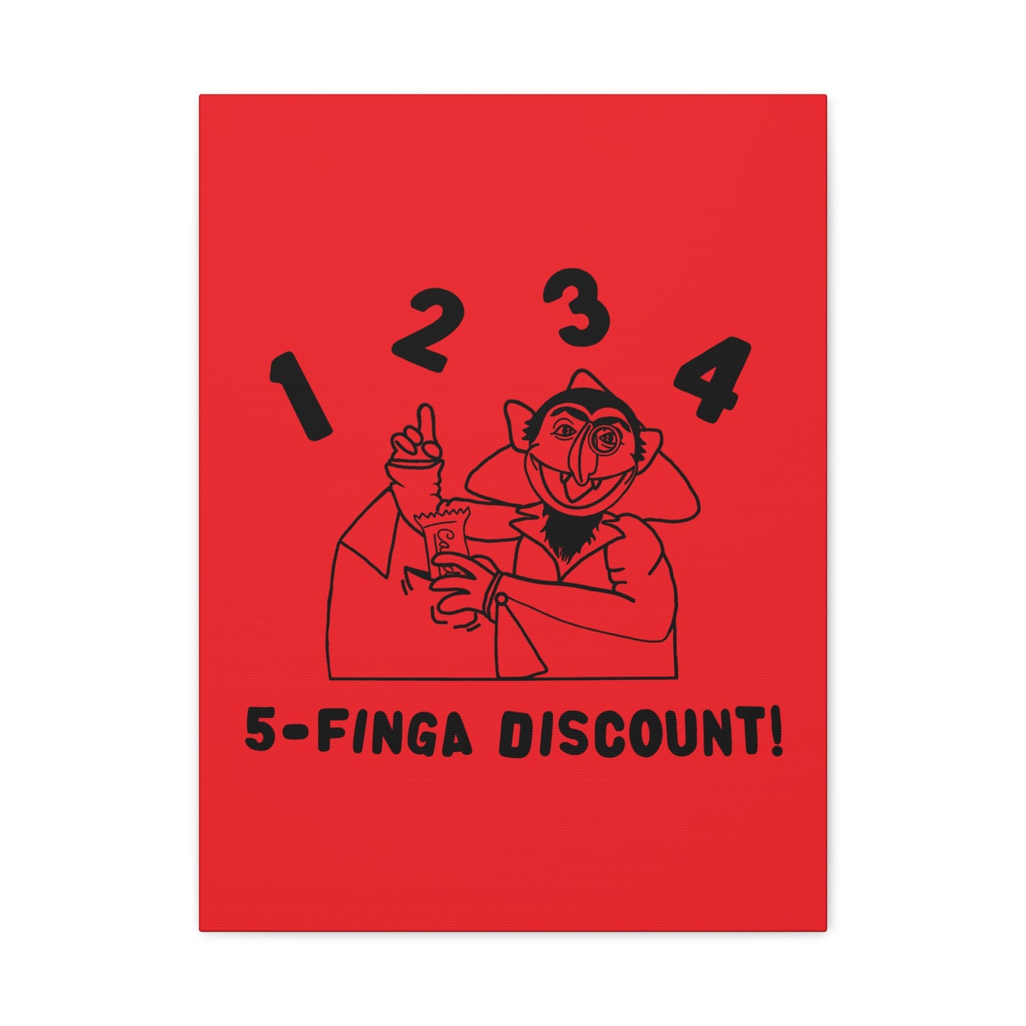 Five Finger Discount Outline Canvas Print Red - Sesame Street The Count Parody Art Print