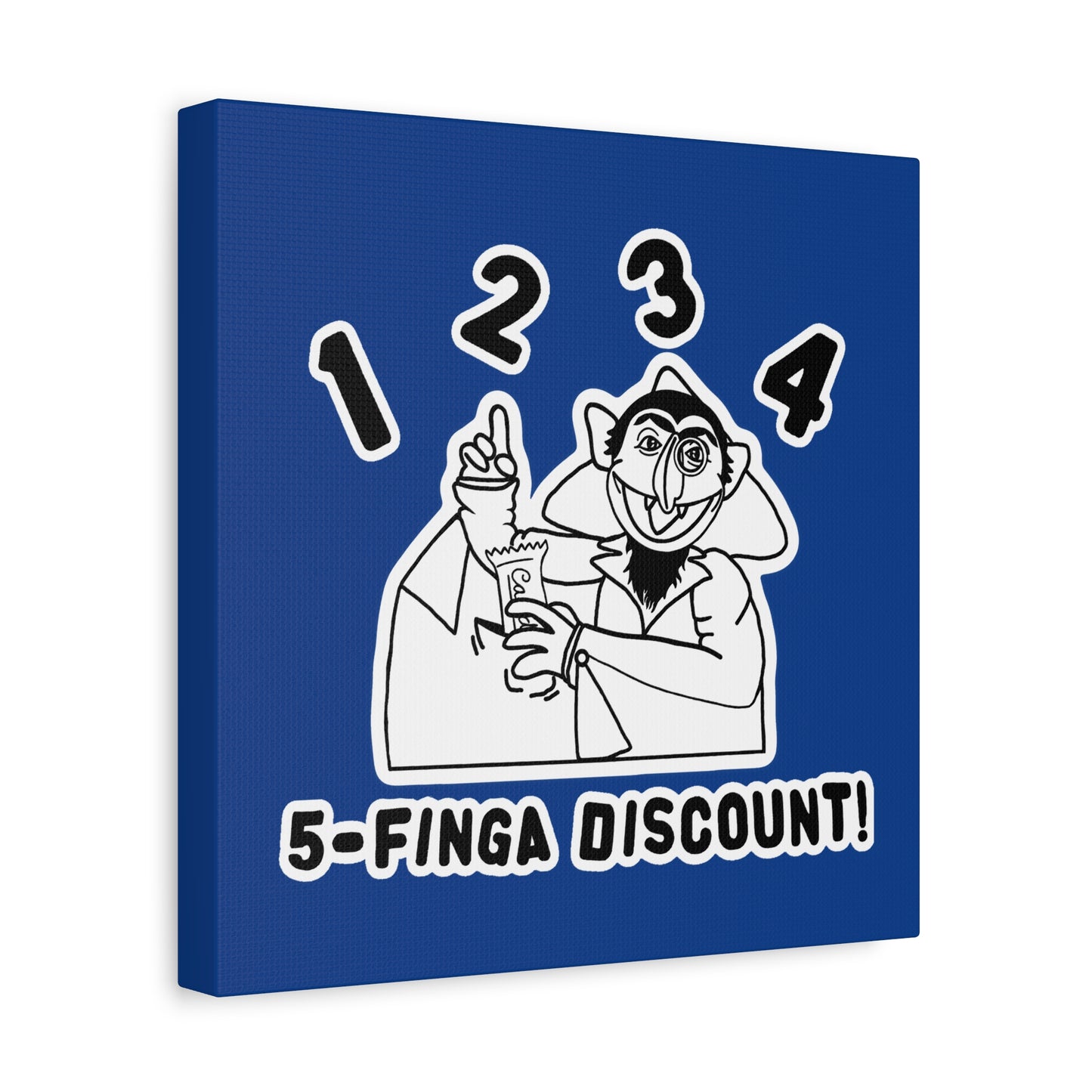 Five Finger Discount Outline Canvas Print Dark Blue - Sesame Street The Count Parody Art Print